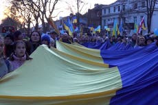 Londoners march to Russian embassy to mark anniversary of invasion of Ukraine
