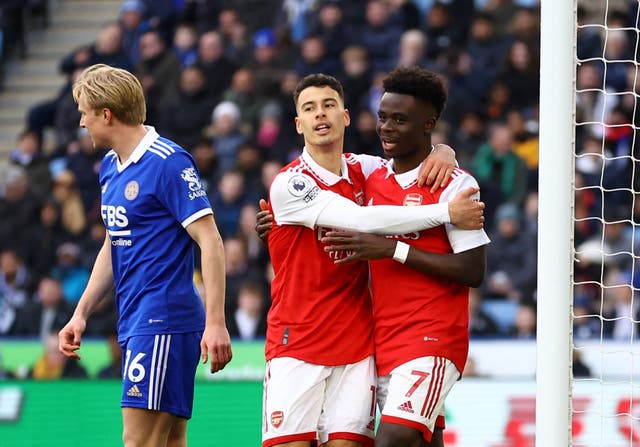 <p>Gabriel Martinelli scored the crucial goal at the King Power Stadium </p>