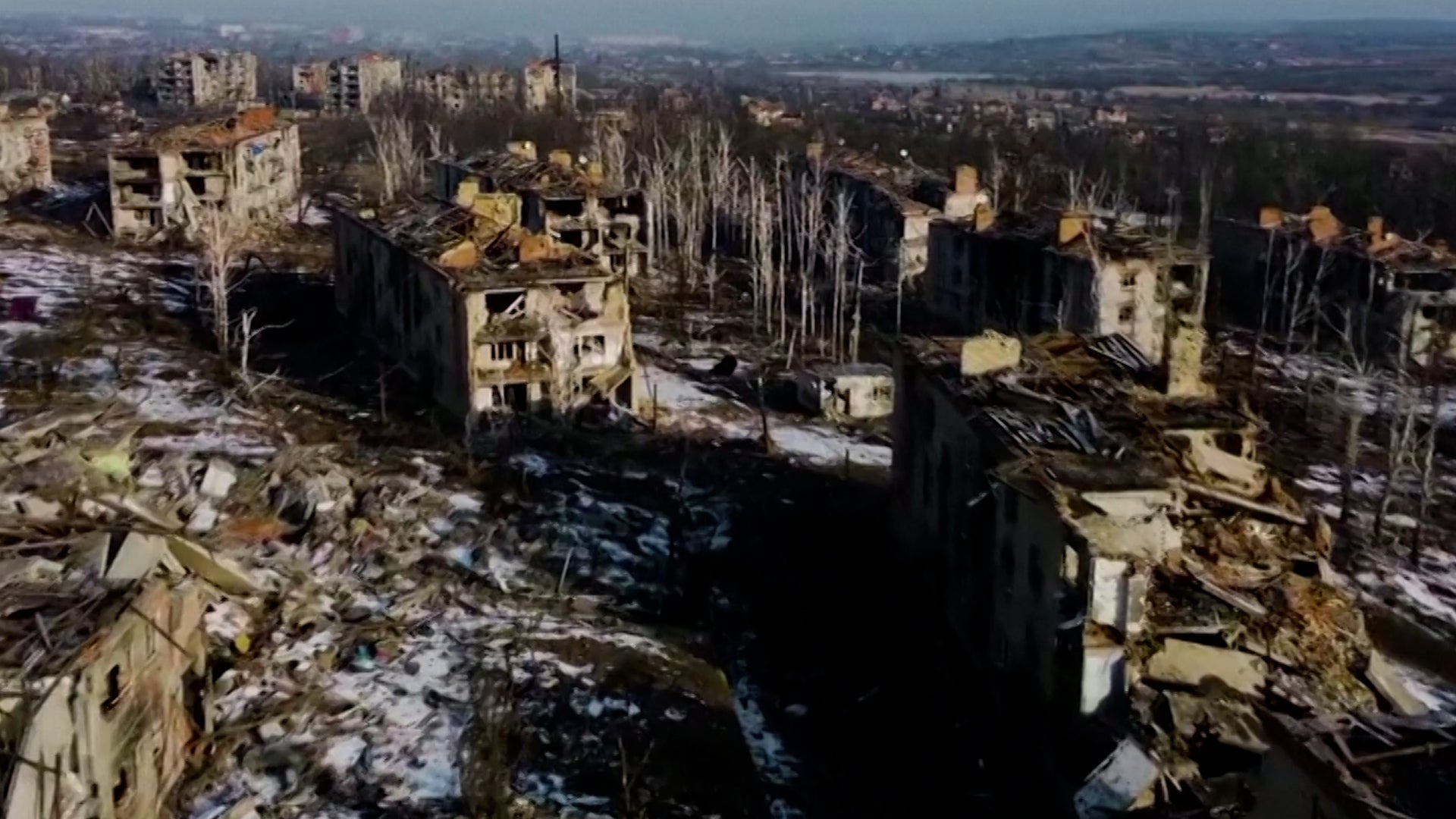 Some of the massive damage the eastern city of Bakhmut has suffered from Russian forces