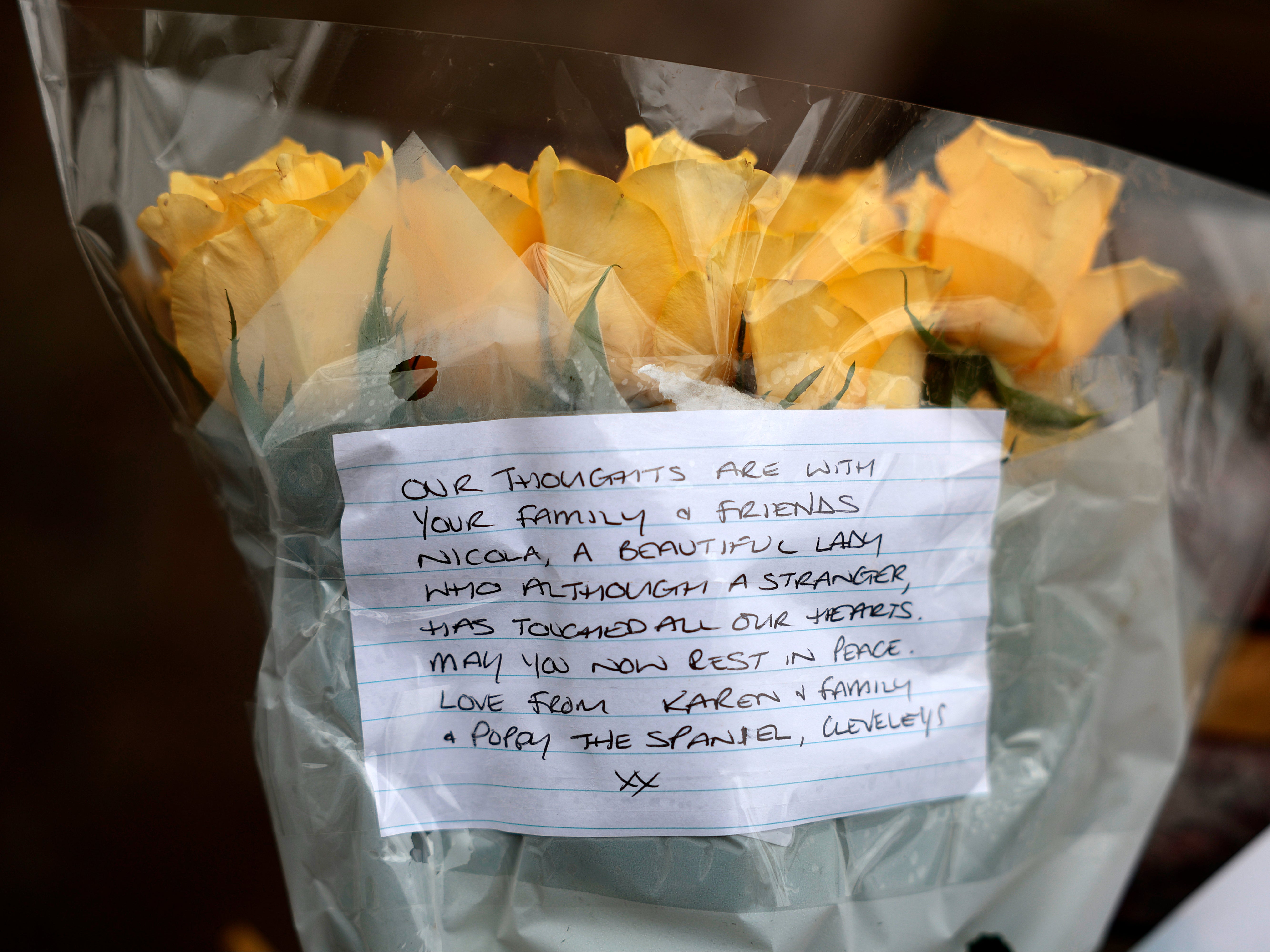 Flowers at the scene for the missing Nicola Bulley