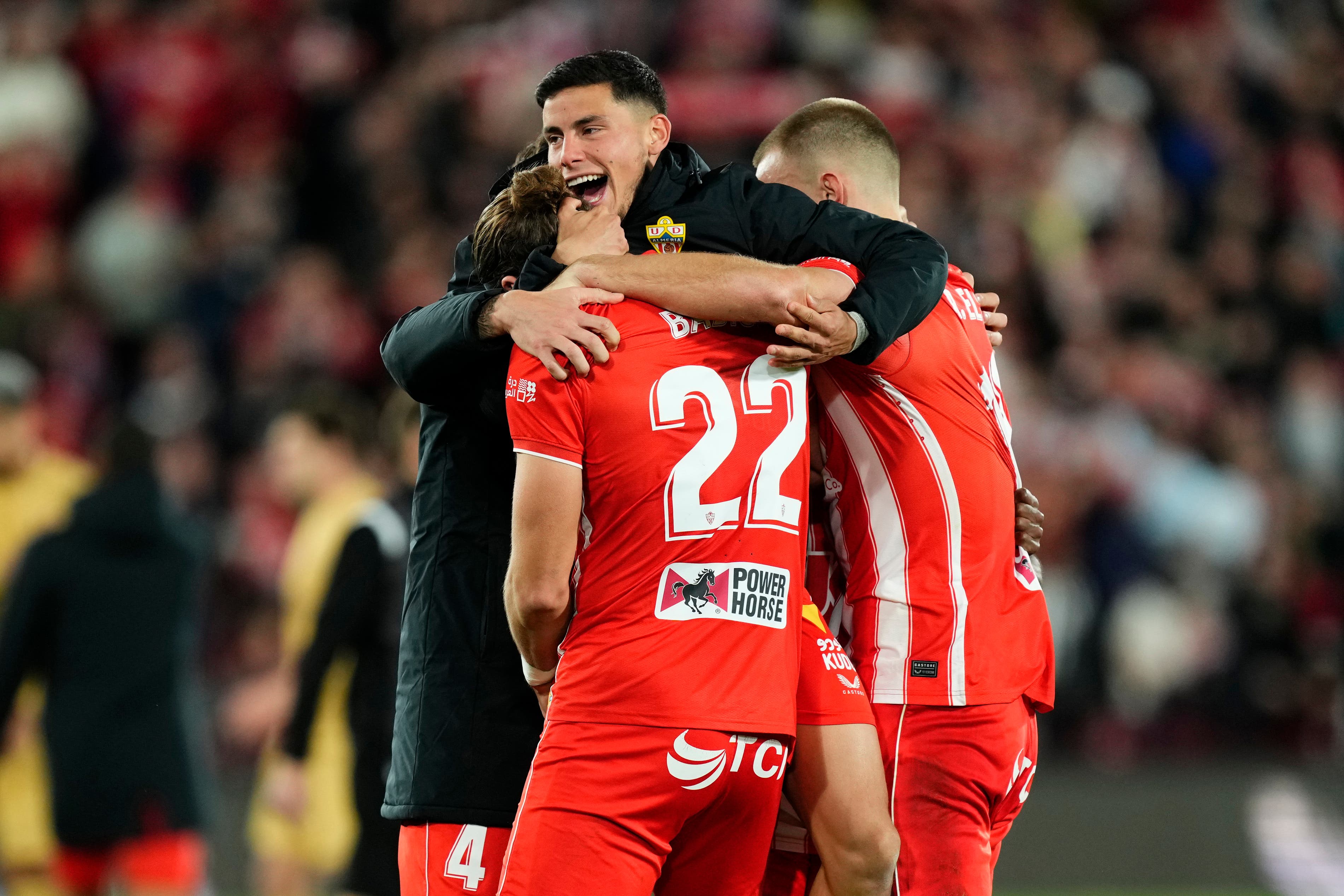 Almeria celebrated a memorable win over LaLiga leaders Barcelona (Jose Breton/AP)