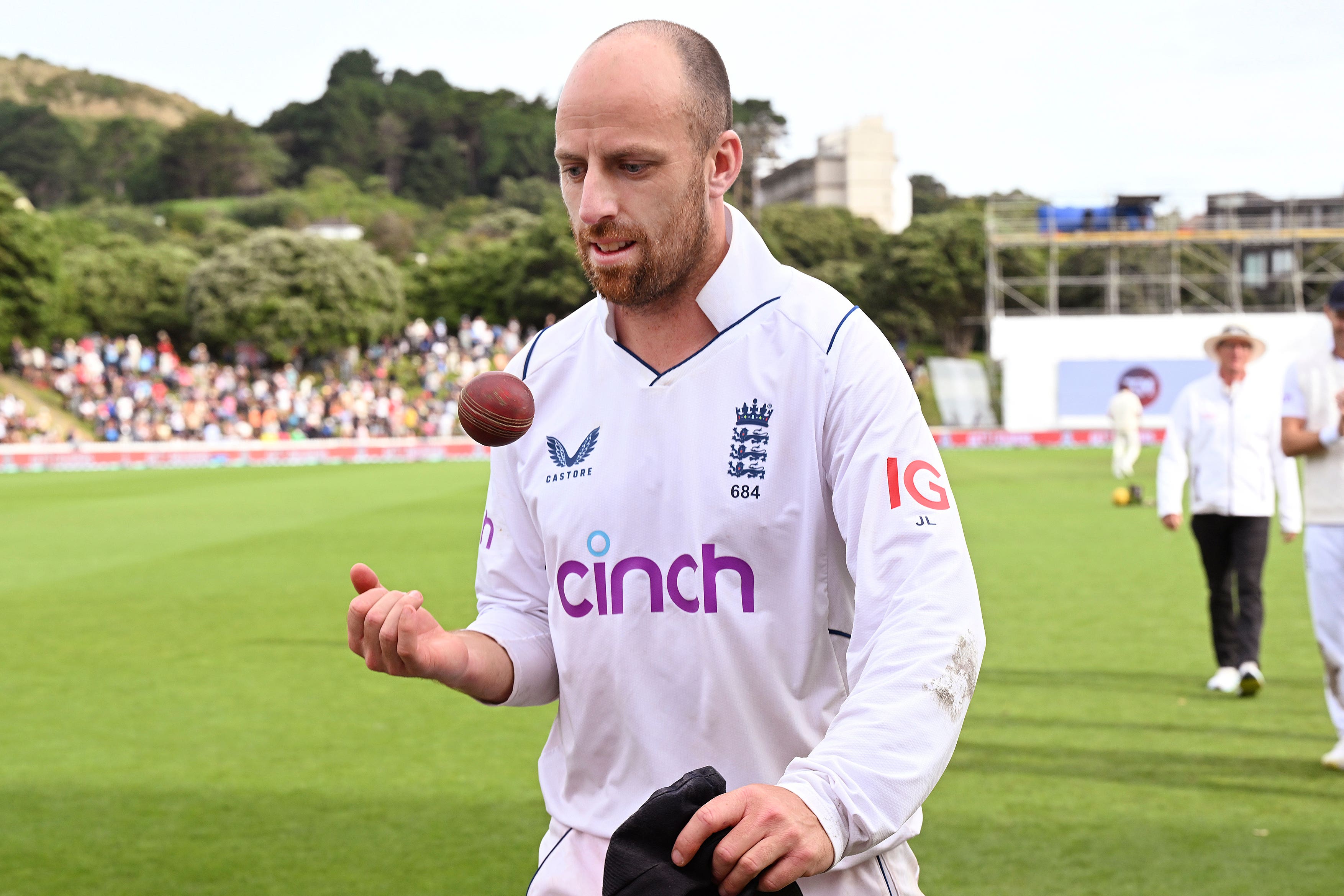 Jack Leach spoke of Harry Brook’s joy at removing Kane Williamson (Andrew Cornaga/Photosport/AP)