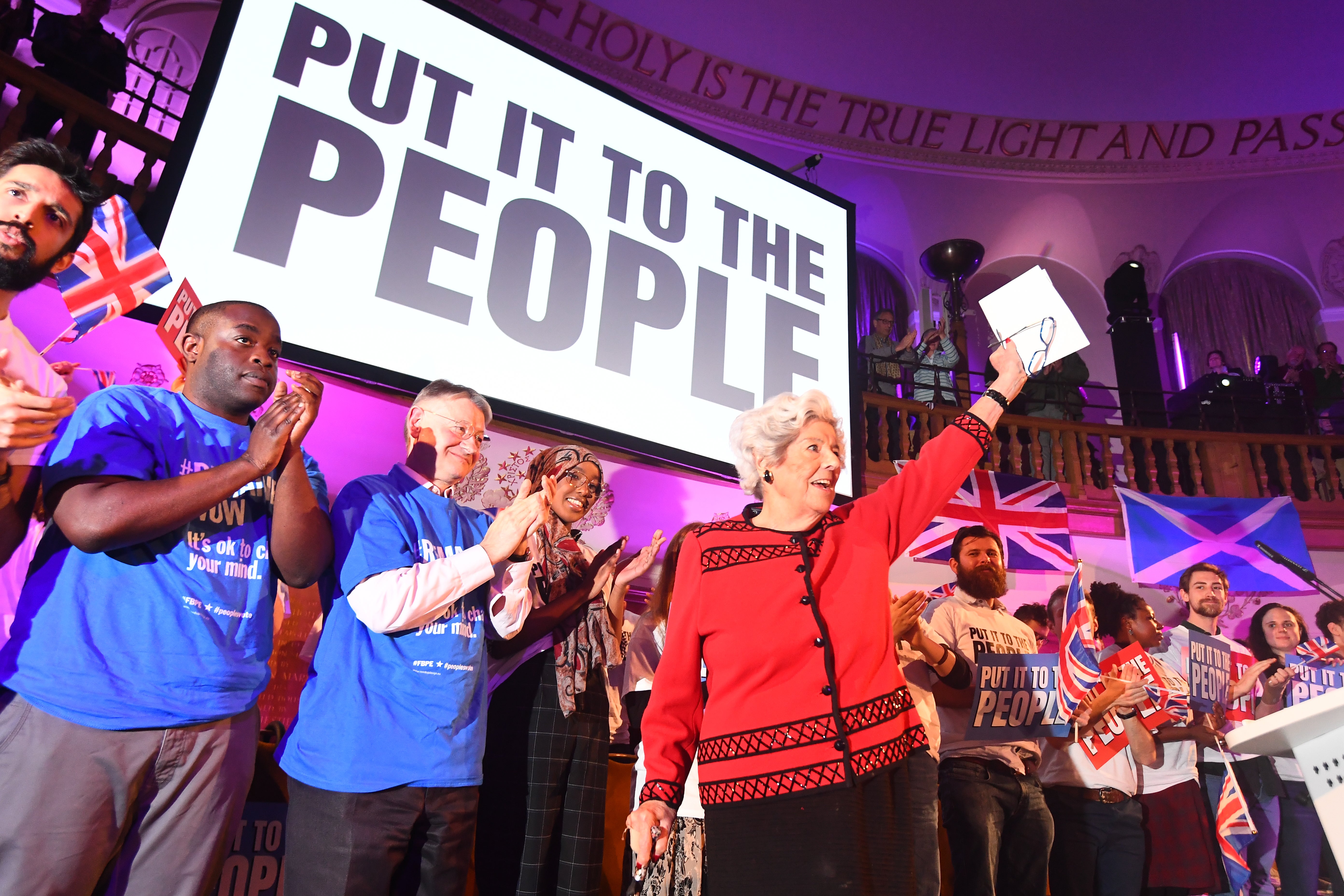 Baroness Betty Boothroyd at the People’s Vote Rally in Assembly Hall, Westminster.