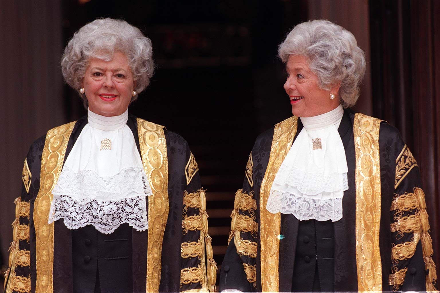 Betty Boothroyd with her Madame Tussauds wax double (Ben Curtis/PA)