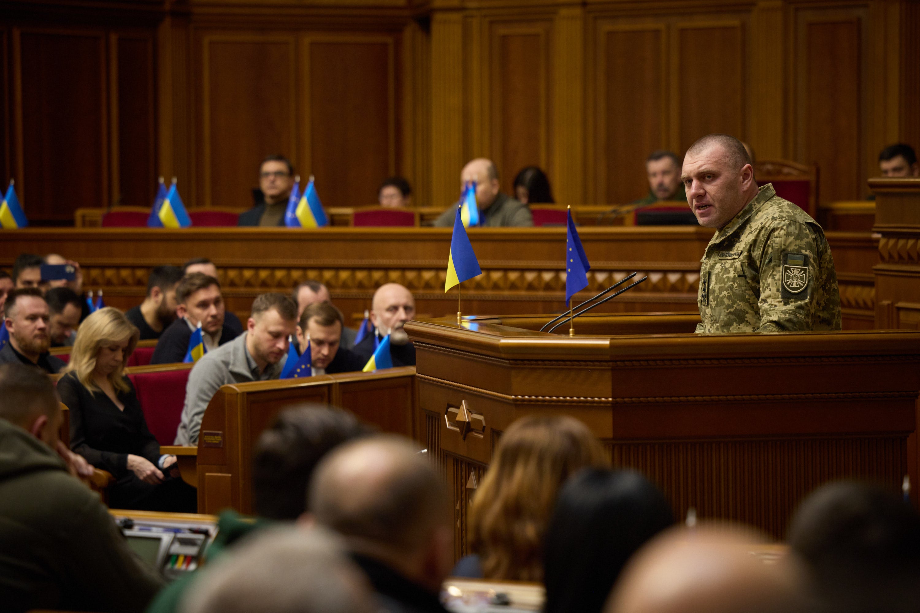 Maj Gen Malyuk in front of the Ukranian parliament earlier this month