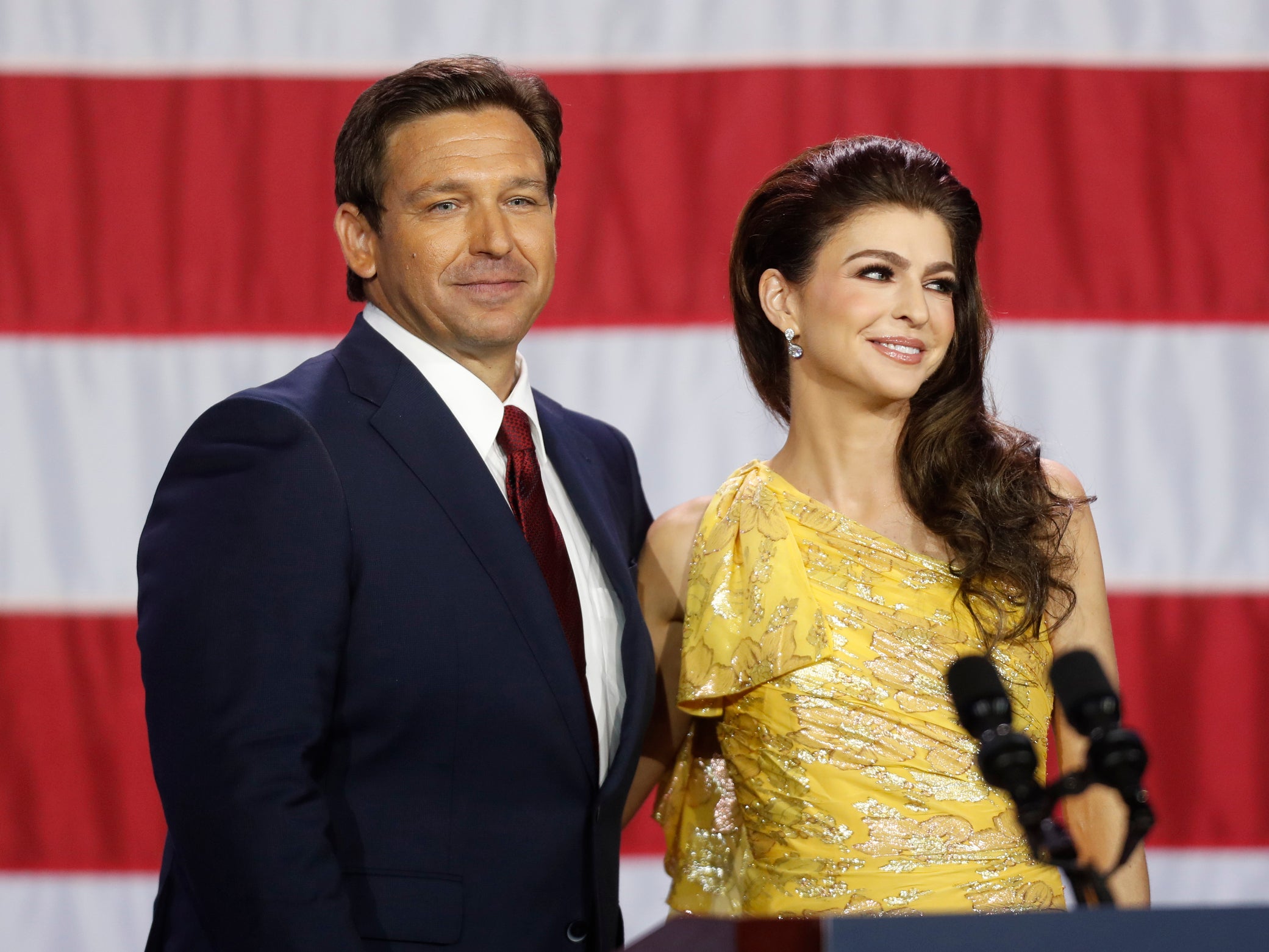 Florida Gov. Ron DeSantis and his wife Casey DeSantis celebrate his victory over Democratic gubernatorial candidate Rep. Charlie Crist