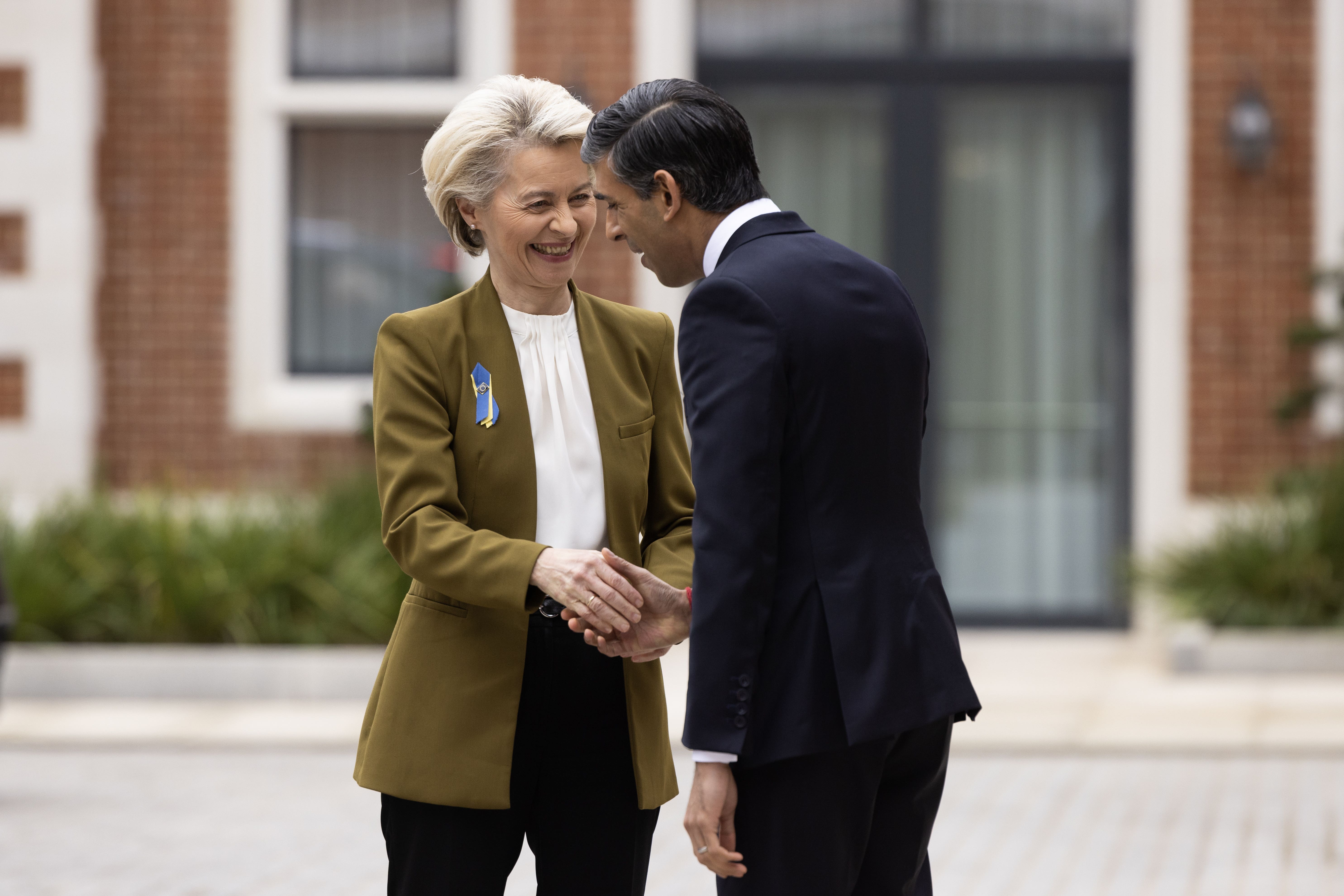 Prime Minister Rishi Sunak greets European Commission President Ursula von der Leyen at the Fairmont Windsor Park (Dan Kitwood/PA)