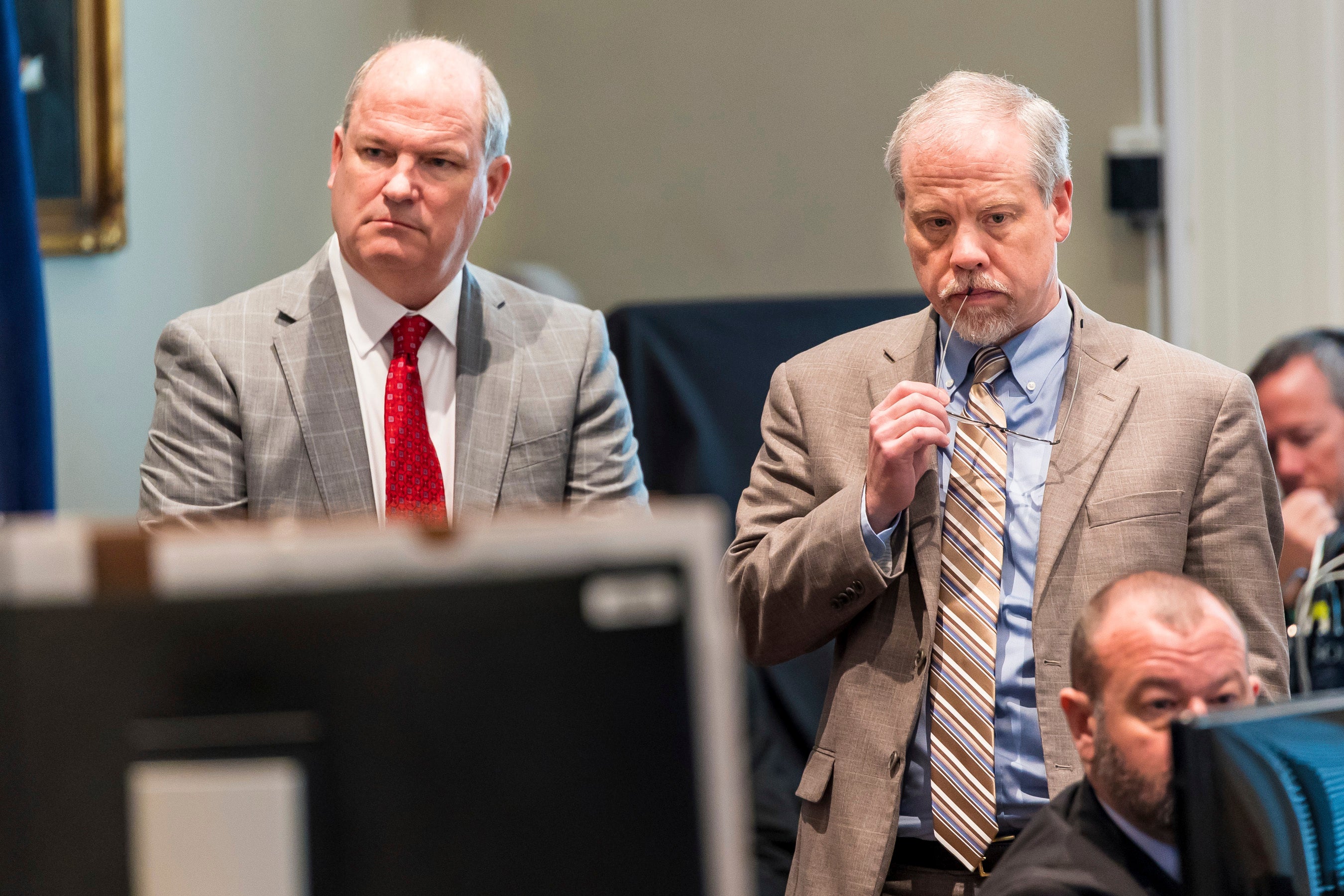 Defence attorney Jim Griffin and prosecutor Creighton Waters listen to testimony during Alex Murdaugh’s double murder trial