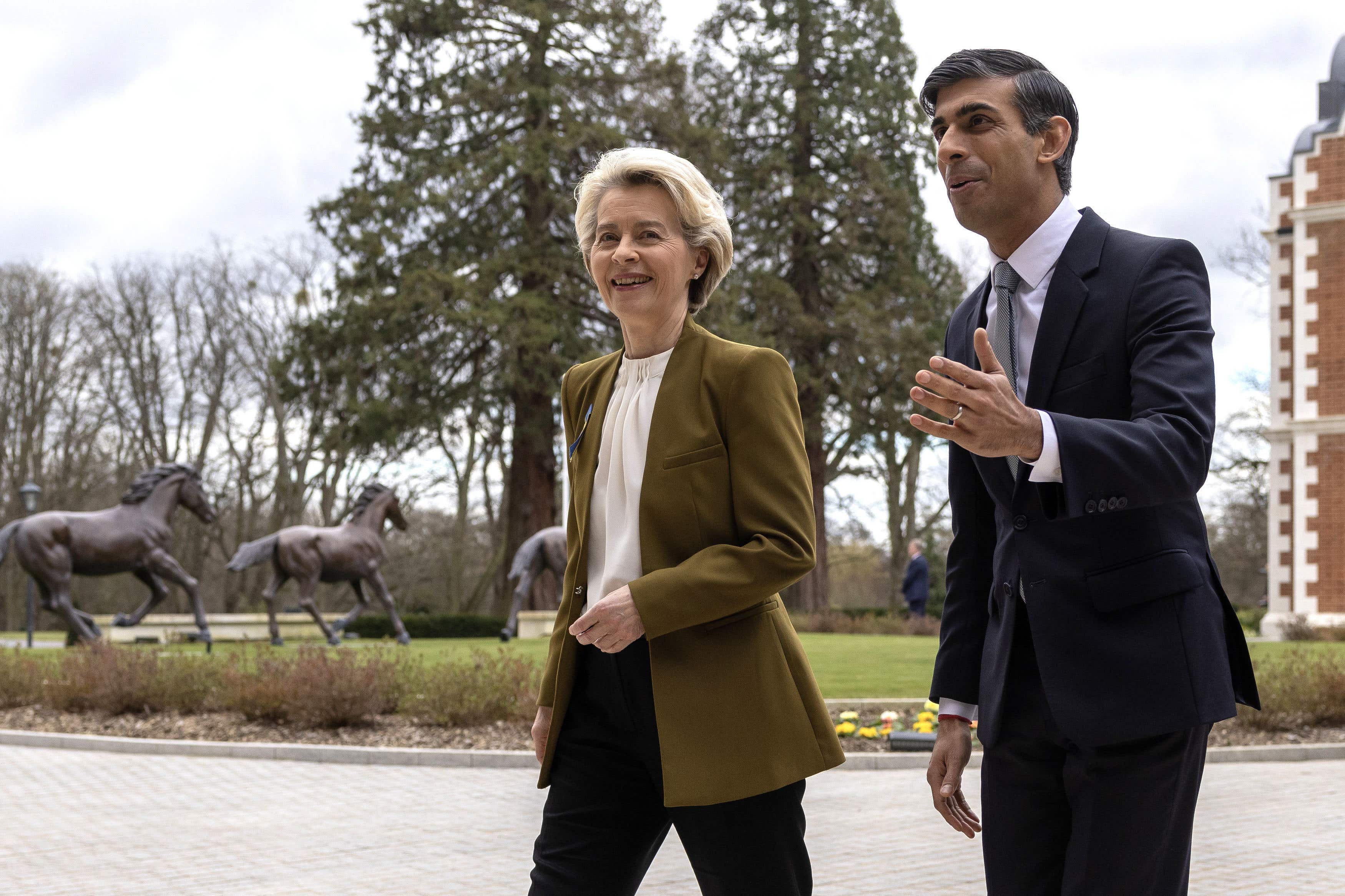 Prime Minister Rishi Sunak greets, Ursula Von Der Leyen, at the Fairmont Windsor Park hotel (Dan Kitwood/PA)