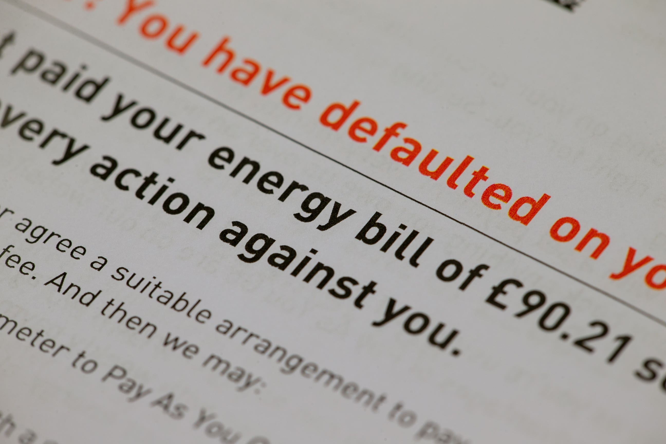 An energy bill claiming that the customer has defaulted on paying. Picture date: Wednesday December 1, 2021.