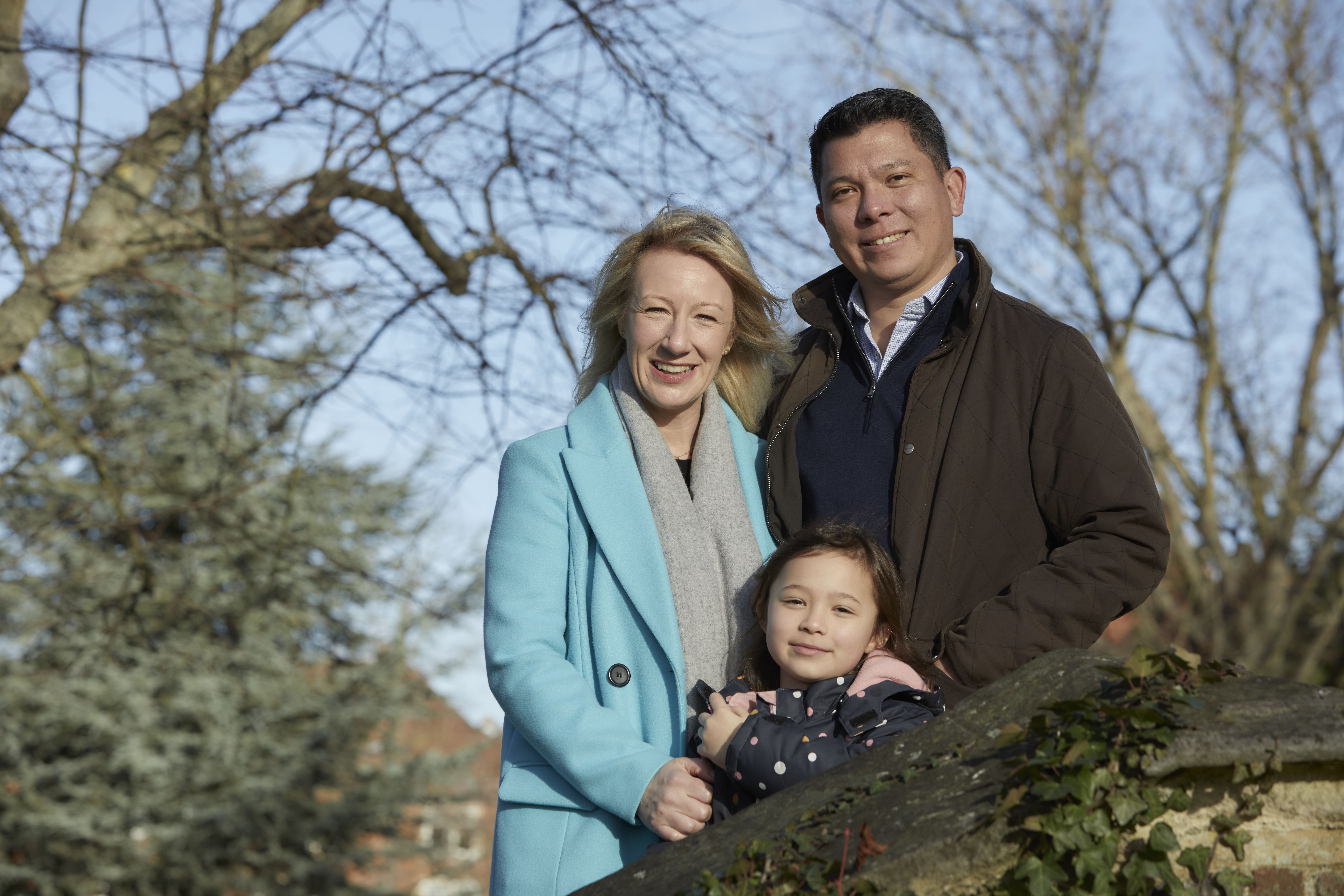 Epsom College headteacher Emma Pattison, 45, her husband George, 39, and their daughter Lettie, seven (John Wildgoose/Epsom College/PA)