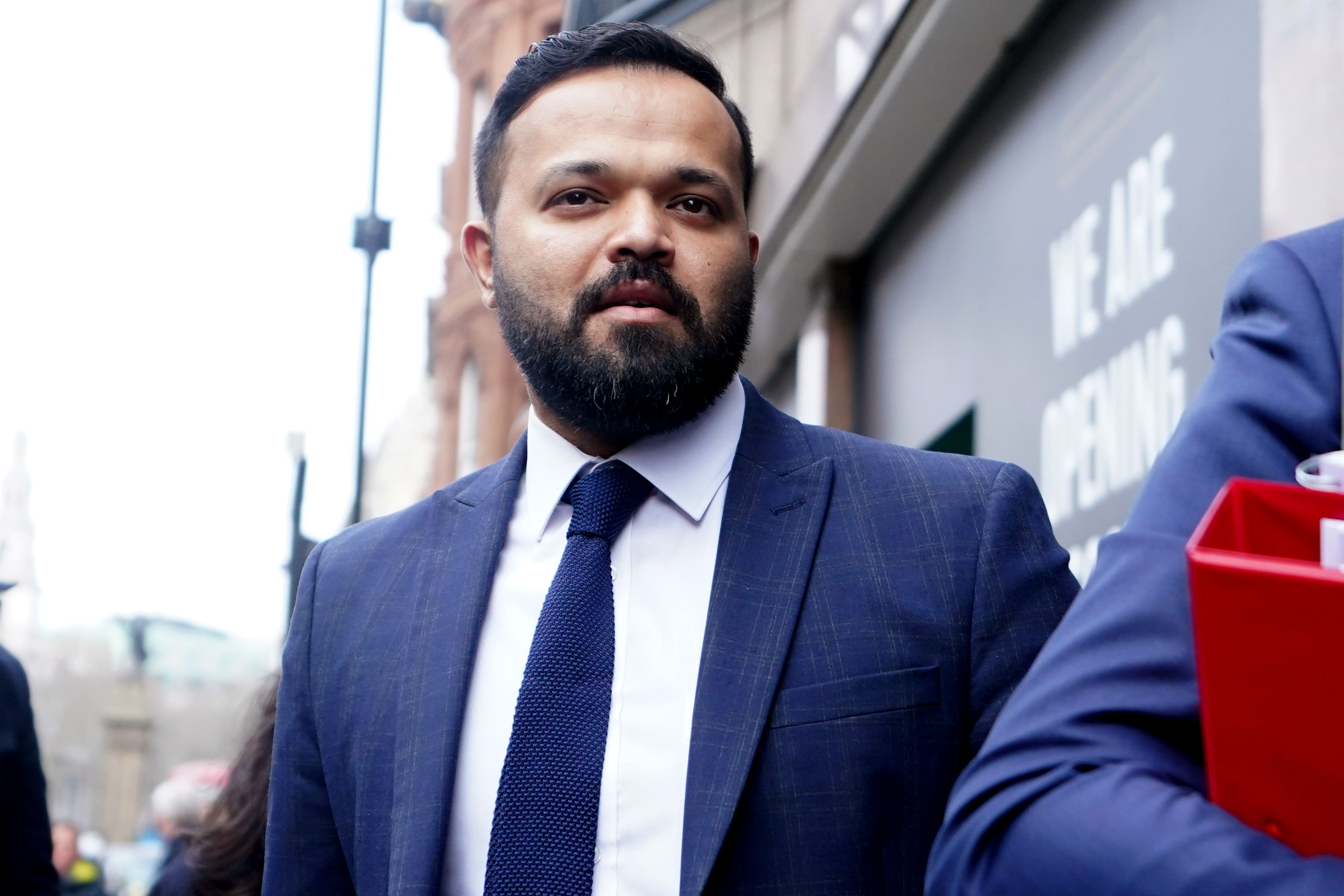 Azeem Rafiq arrives for the second day of the CDC panel hearing into allegations of racism at Yorkshire (James Manning/PA)