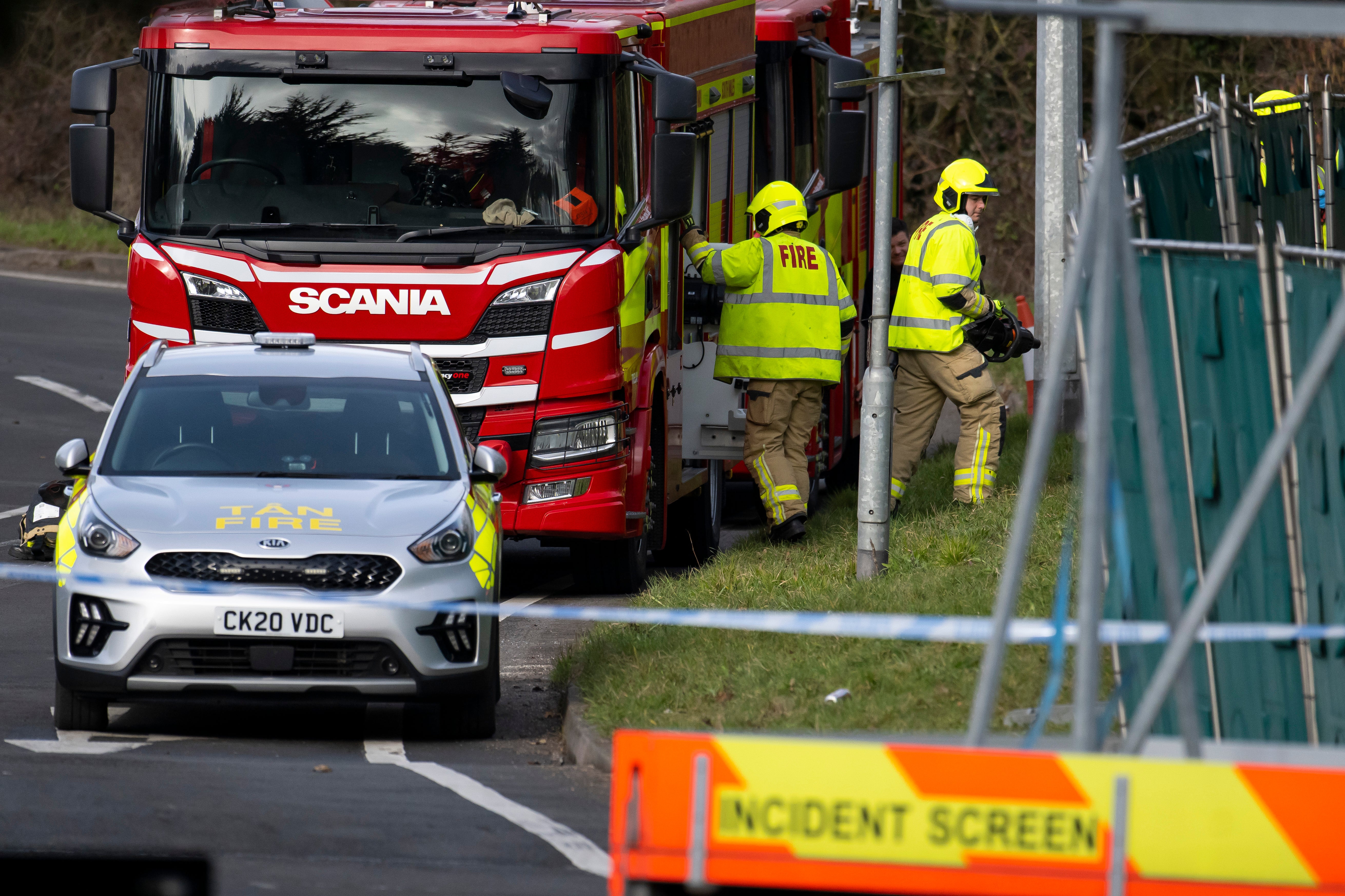 A general view of the scene on the A48 on March 6, 2023 in Cardiff, Wales