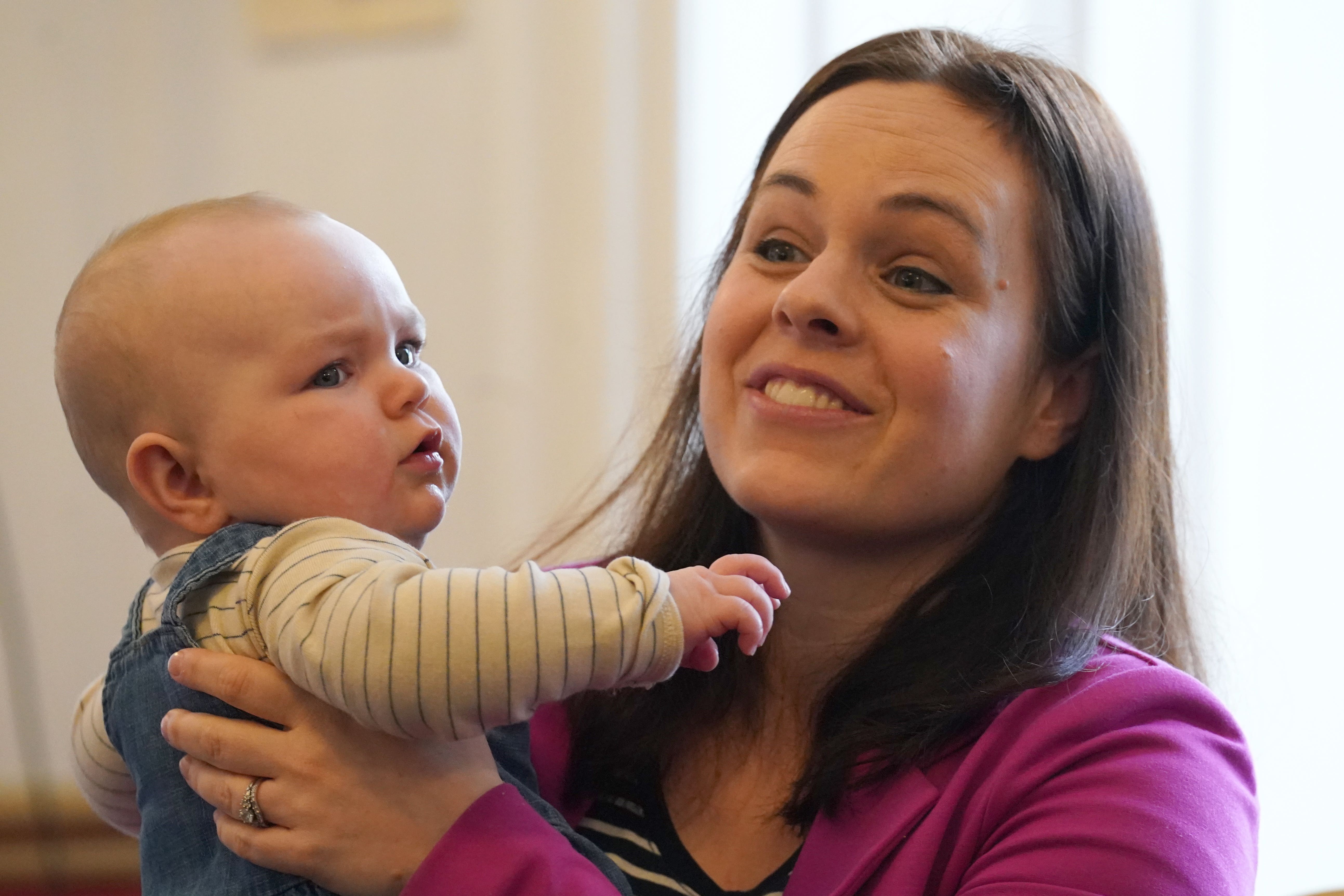 SNP leadership candidate Kate Forbes with her daughter Naomi (Andrew Milligan/PA)