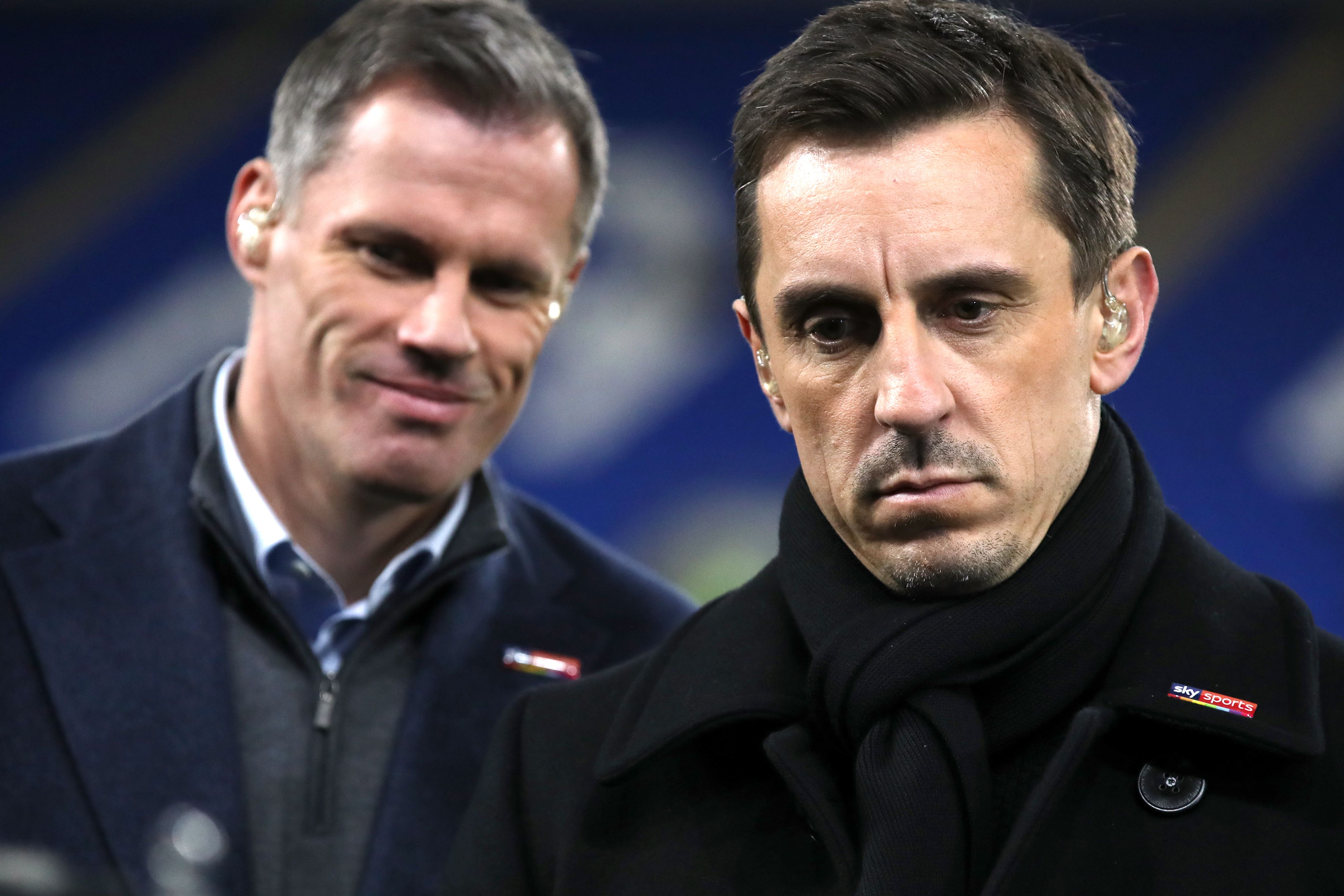 Jamie Carragher (left) mocked Gary Neville (Nick Potts/PA)