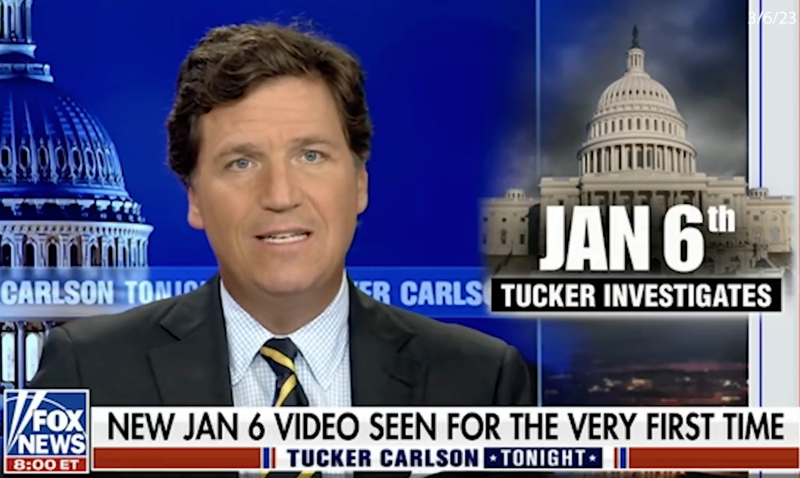 Tucker Carlson discussing the insurrection on his show