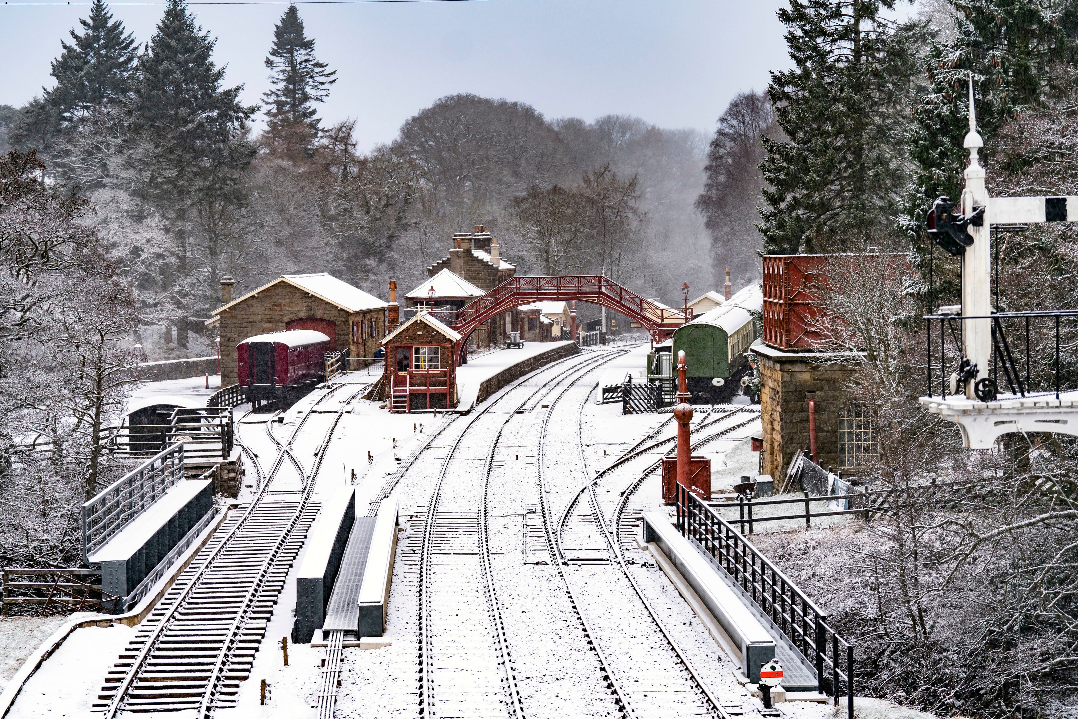 Goathland train station on the North Yorkshire Moors Railway was blanketed in snow