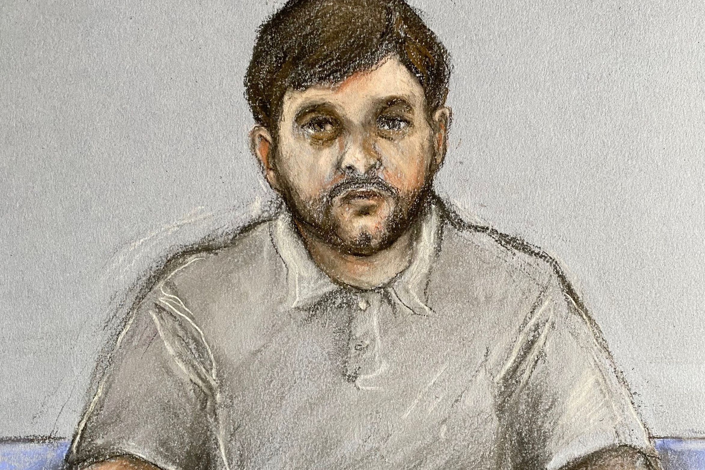 Court artist sketch of Thomas Cashman appearing via video link at Liverpool Crown Court (Elizabeth Cook/PA)