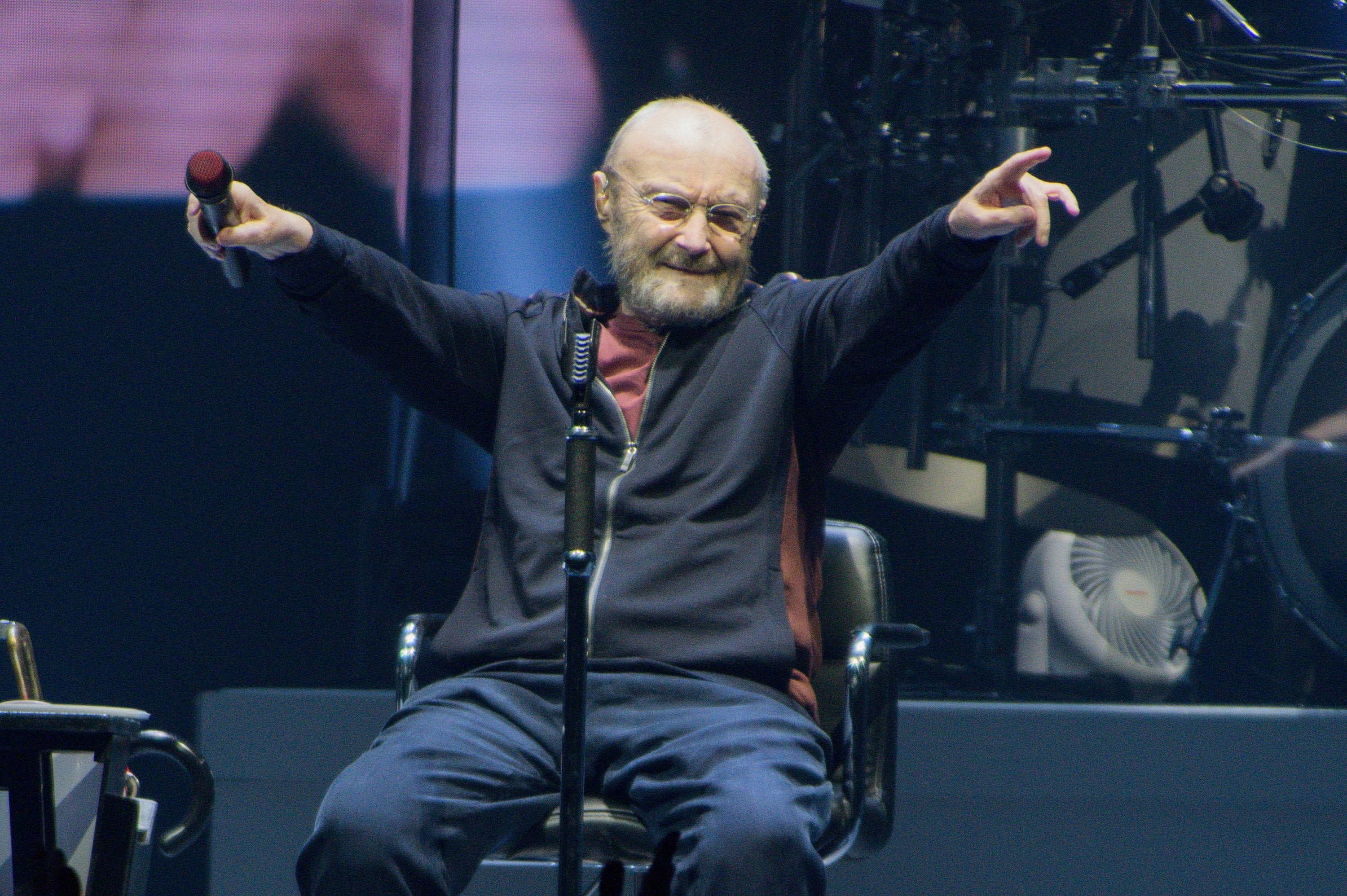 Collins on stage with Genesis in 2021