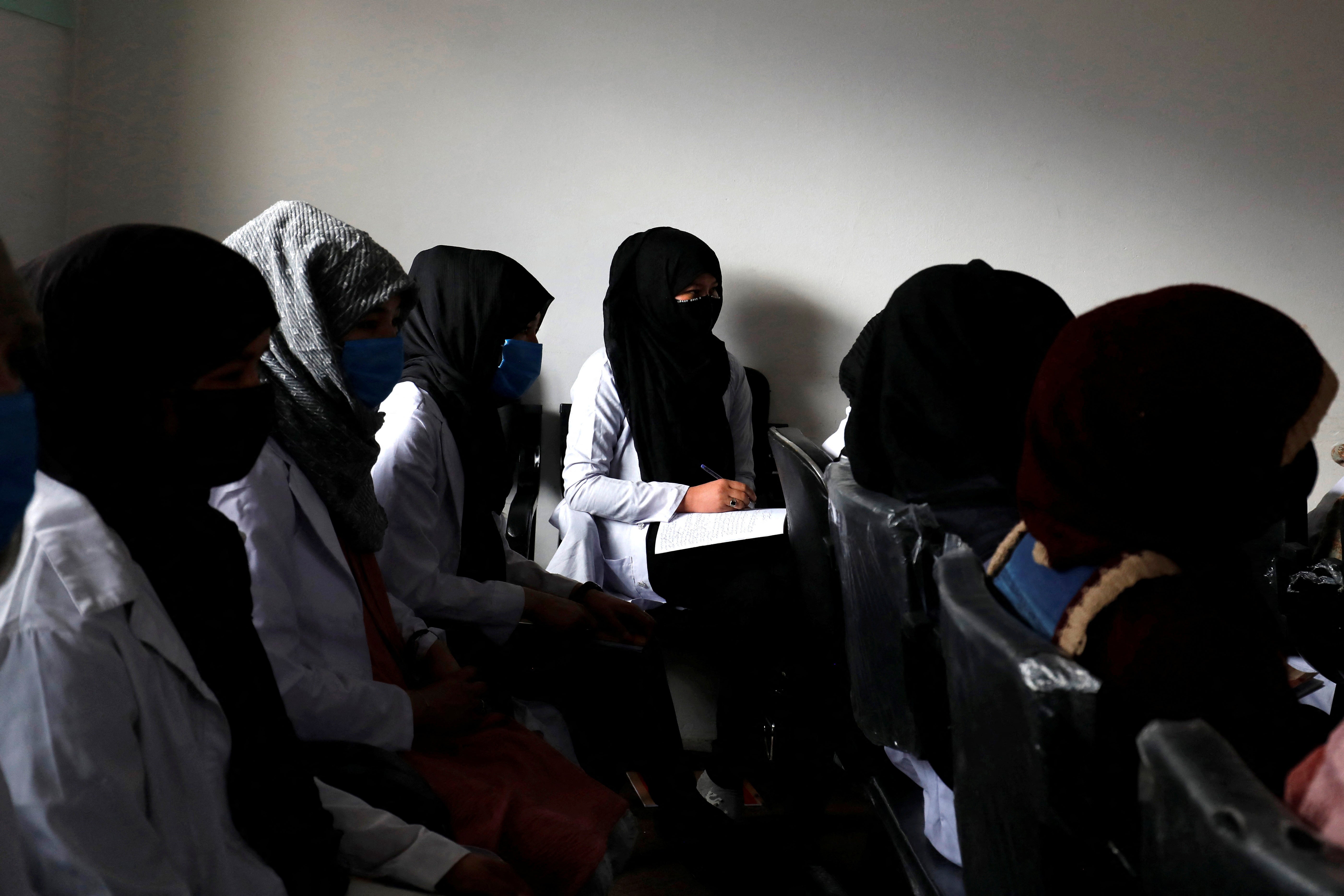 Trainee midwives attend a training class in Bamiyan, Afghanistan, 2 March 2023