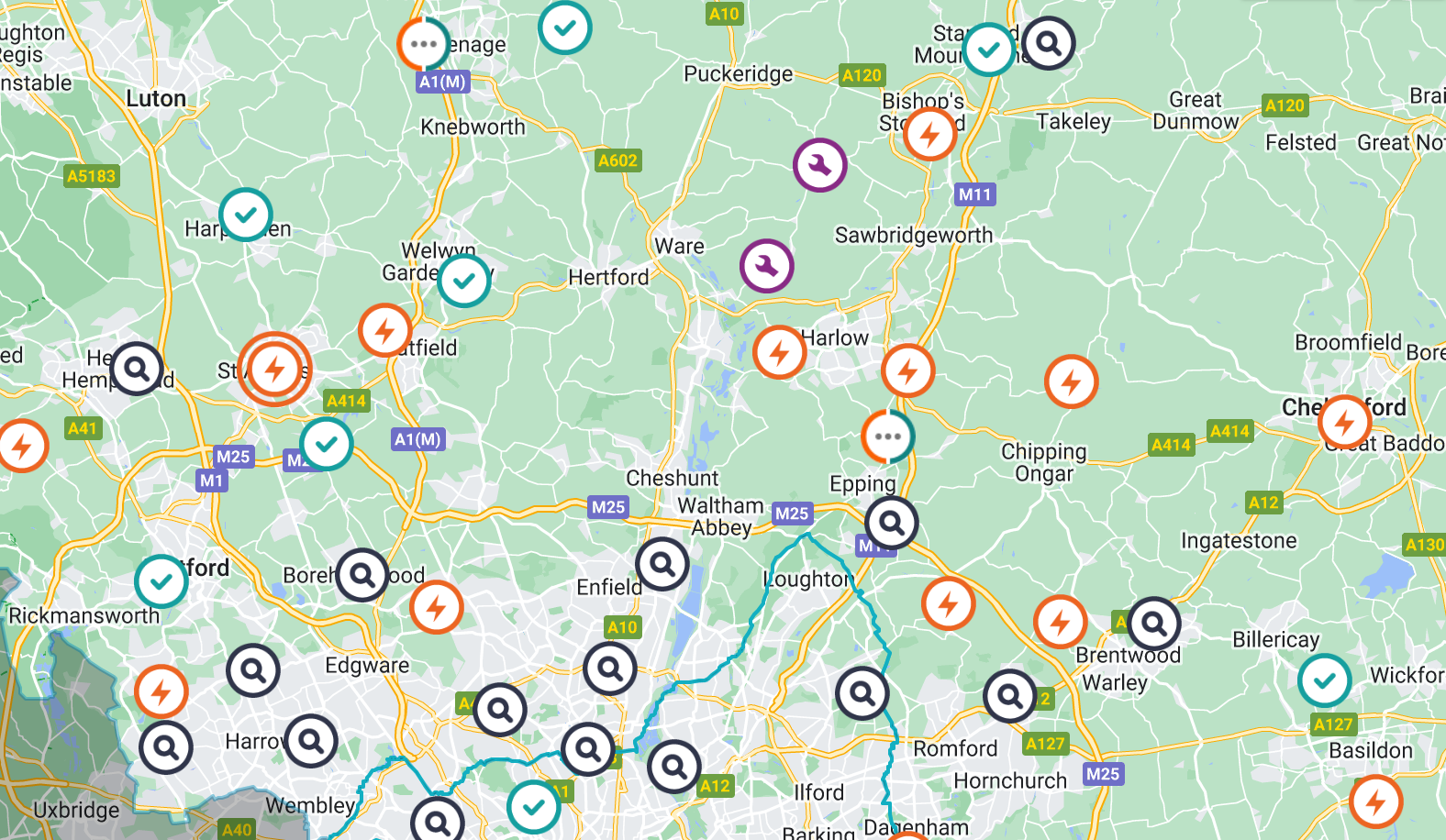 Power outages across the southeast and east of England, as demonstrated by UK Power Networks data