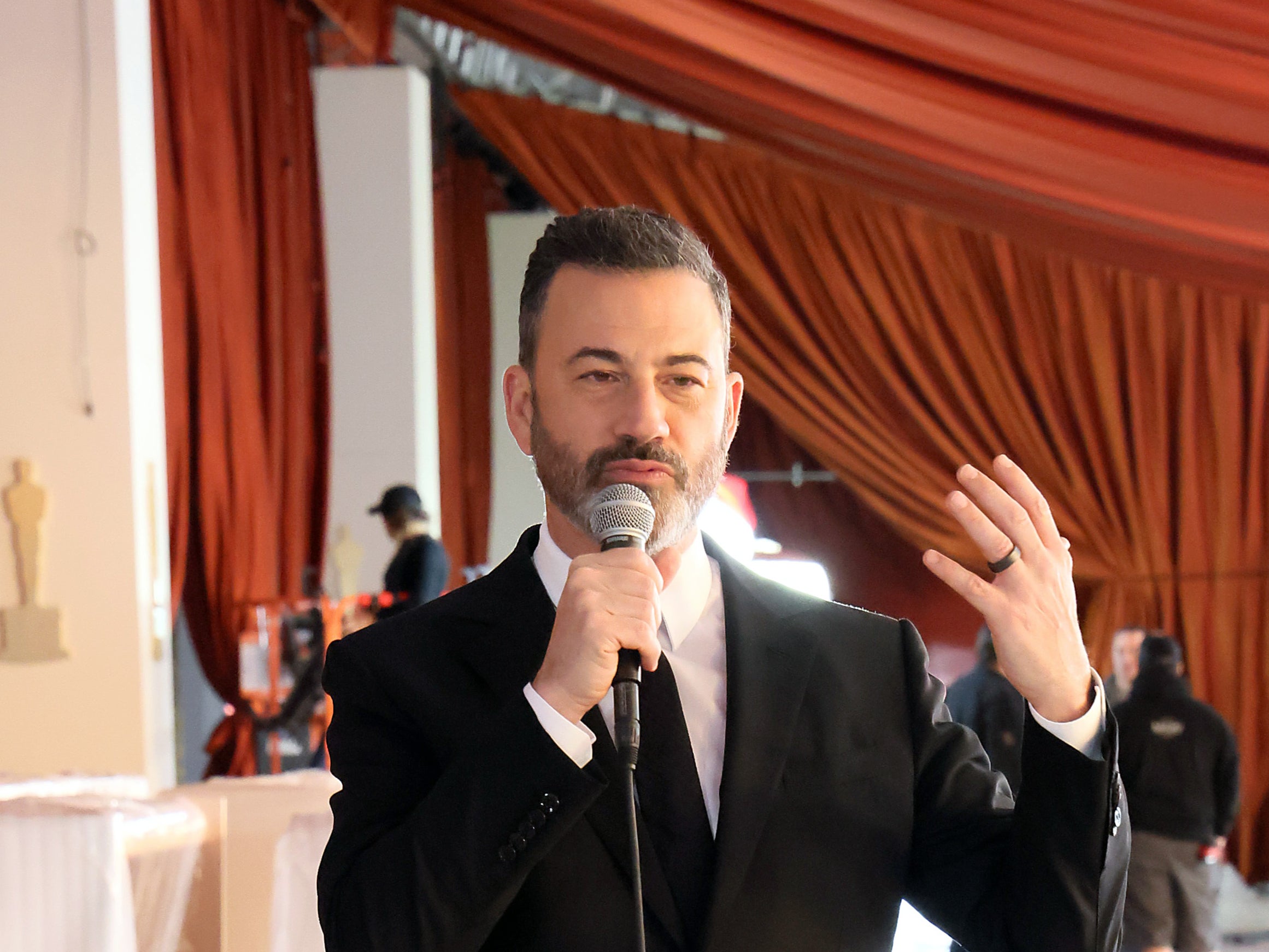 Jimmy Kimmel speaks during the 95th Oscars Arrivals Carpet Roll Out at Ovation Hollywood on March 08, 2023 in Hollywood, California. (Photo by Rodin Eckenroth/Getty Images)