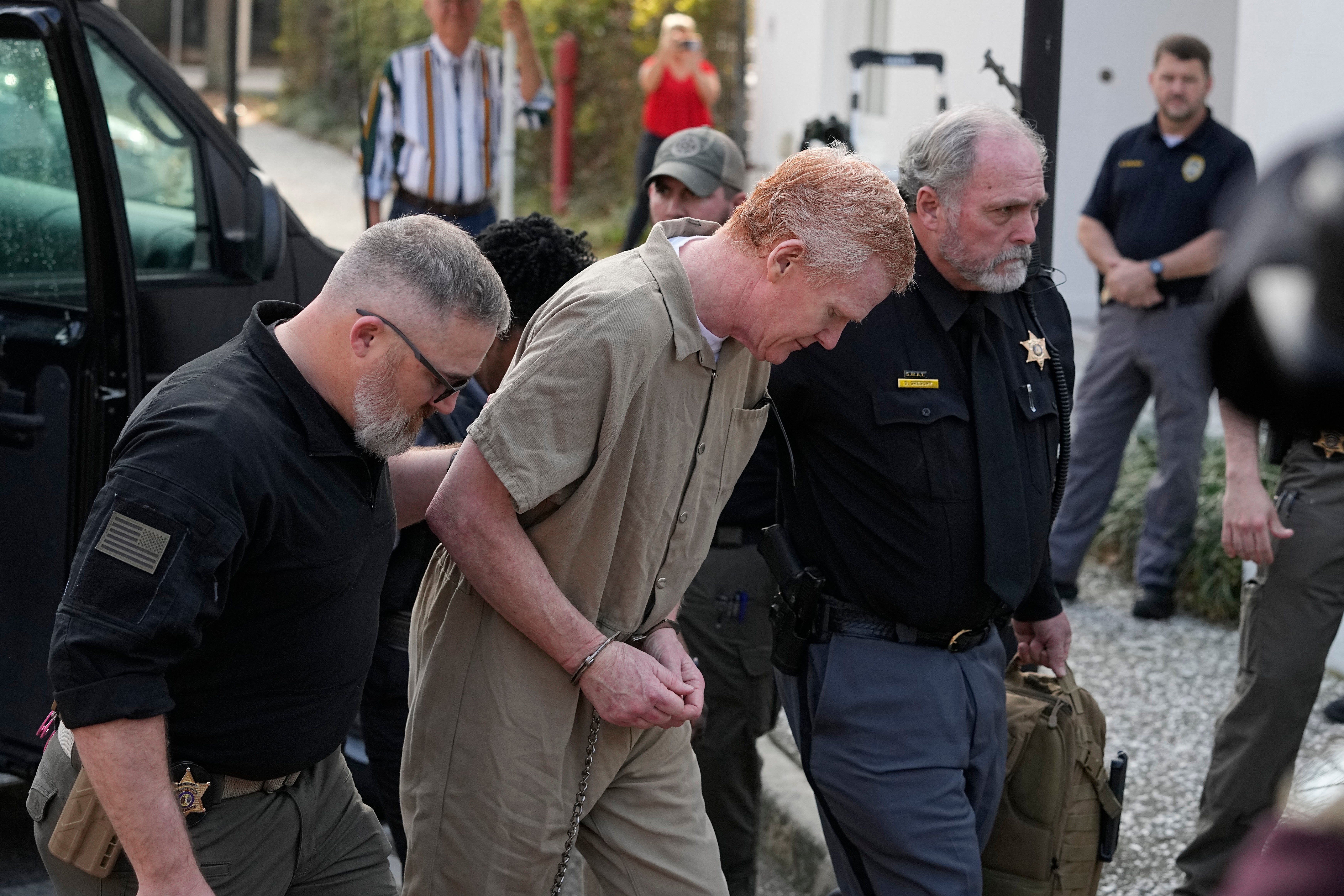 Alex Murdaugh is led to the Colleton County Courthouse by sheriff’s deputies for sentencing on 3 March