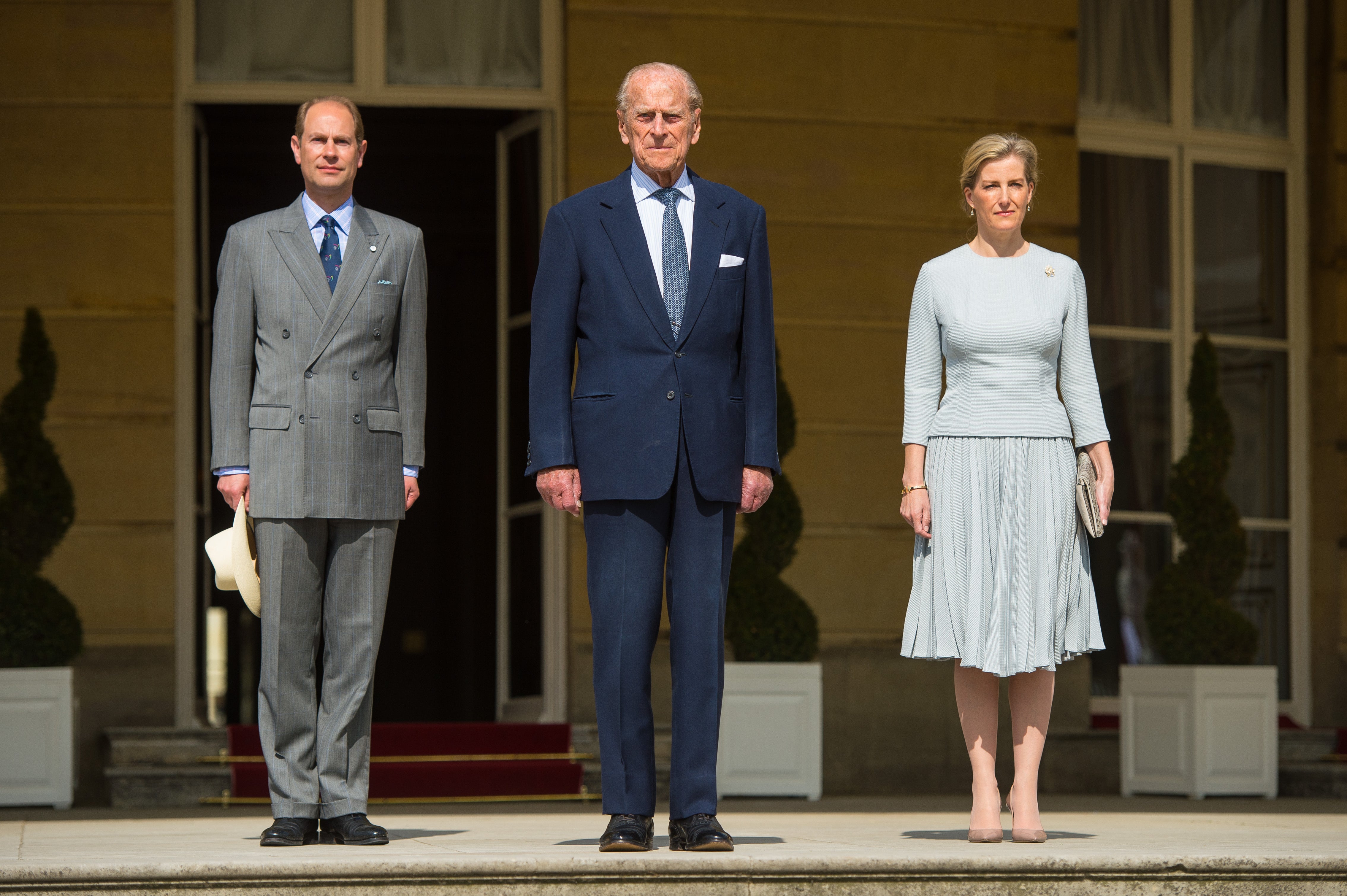 Prince Edward, Earl of Wessex, Prince Philip, Duke of Edinburgh and Sophie, Countess of Wessex attend the Duke of Edinburgh Award's 60th Anniversary Garden Party at Buckingham Palace on May 16, 2016