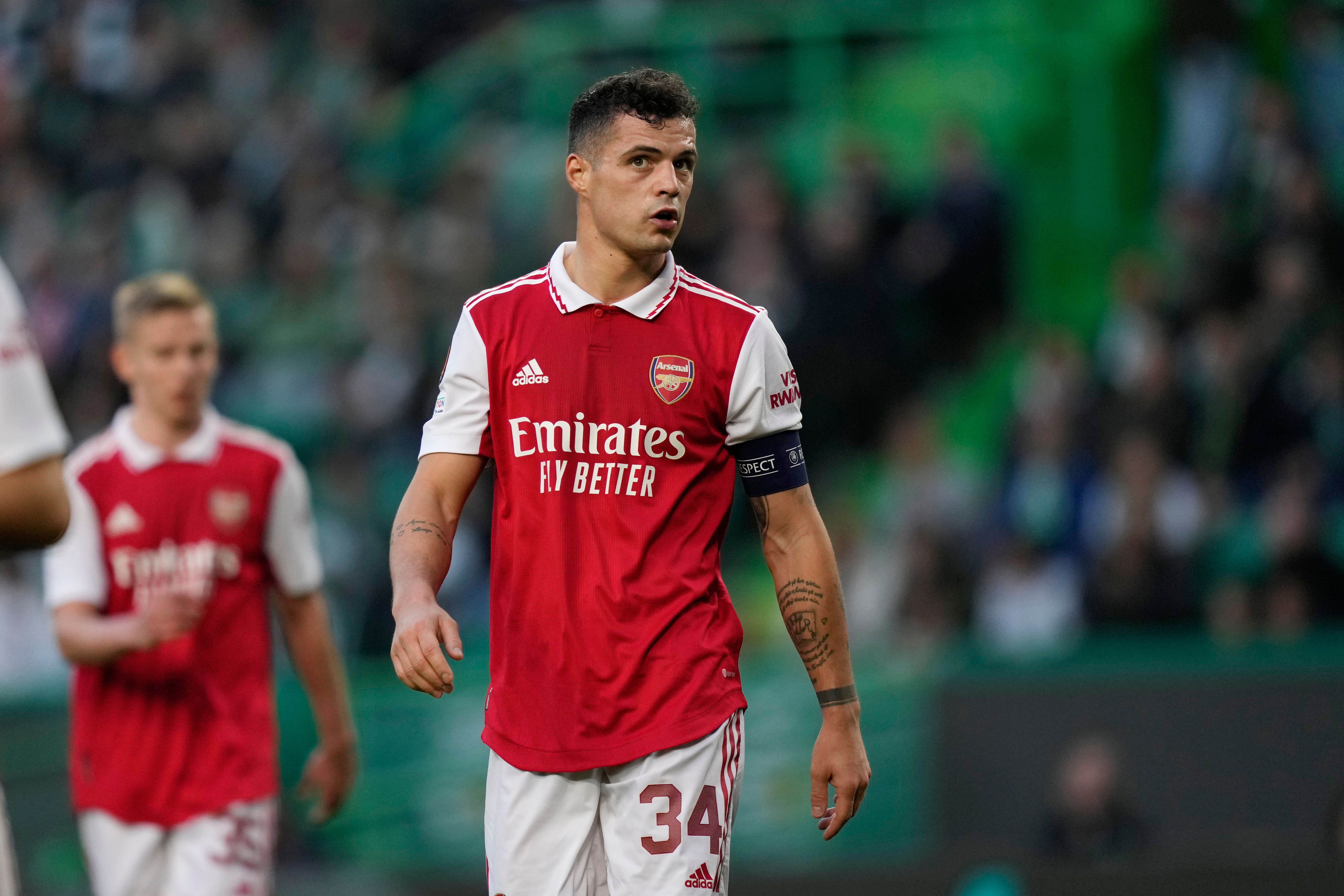 Granit Xhaka captained Arsenal to their Europa League draw away to Sporting. (Armando Franca/AP)