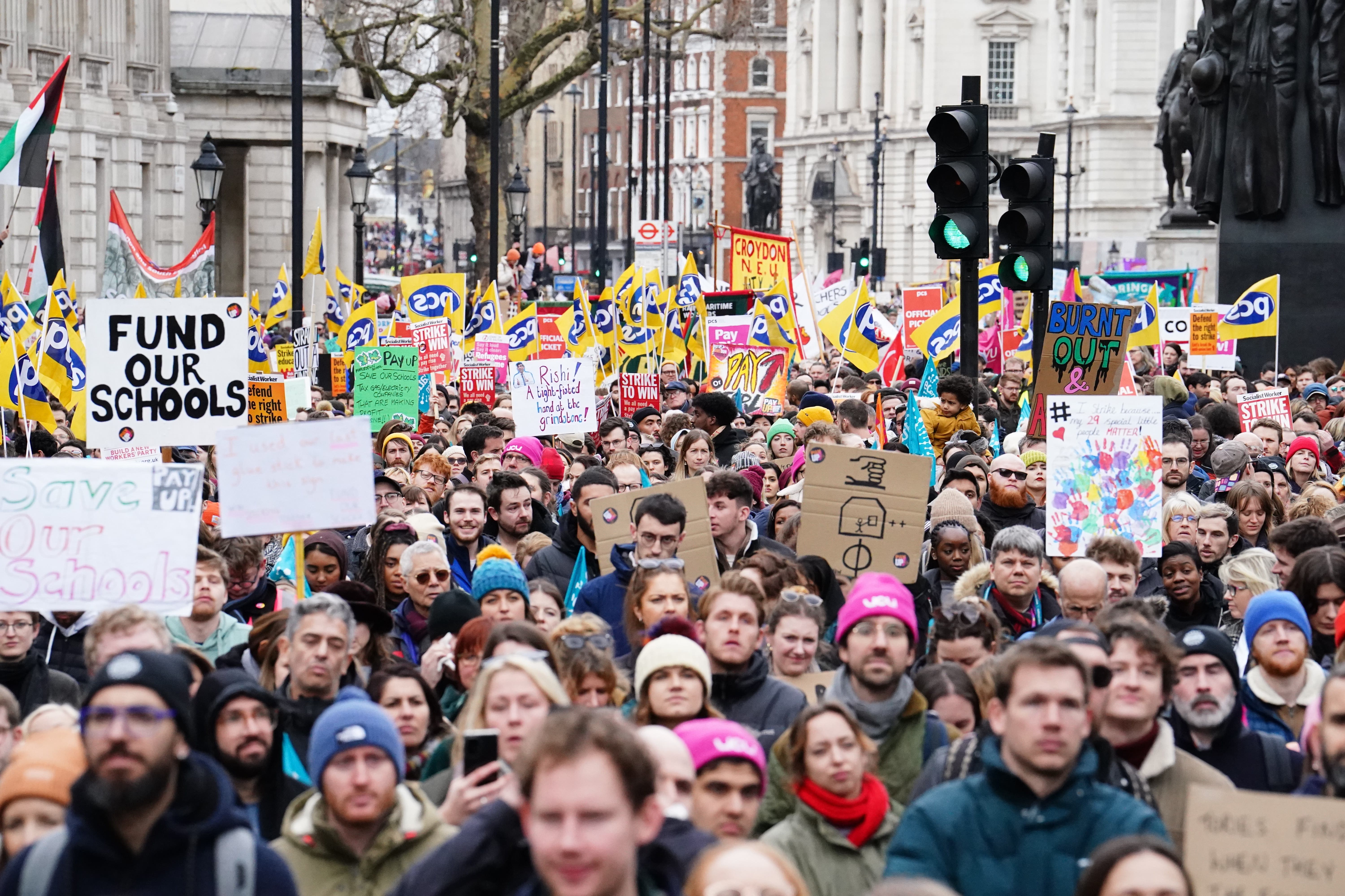 Striking members and supporters of the National Education Union (PA)