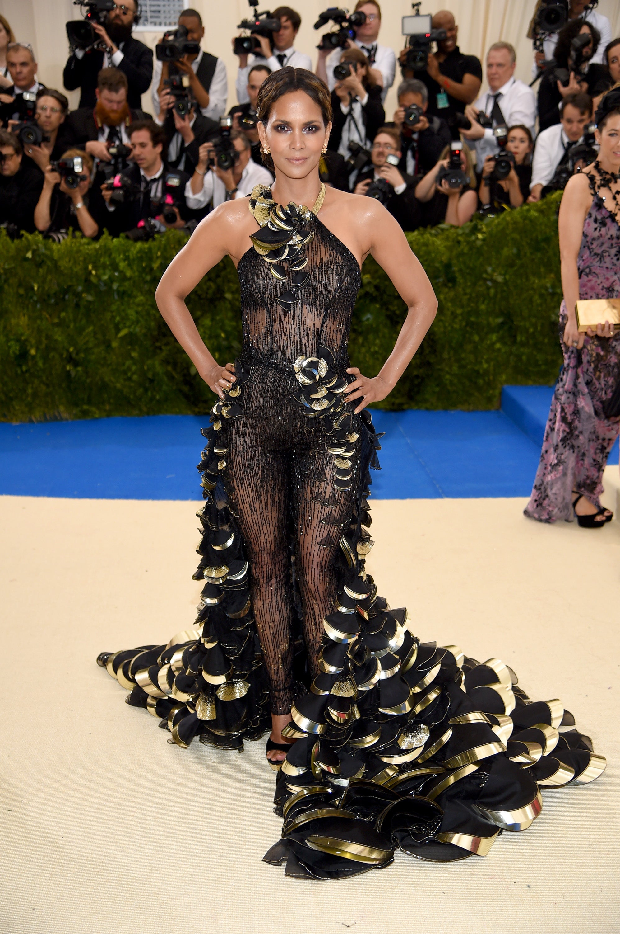 Halle Berry walks the Met Gala steps on in May 2017