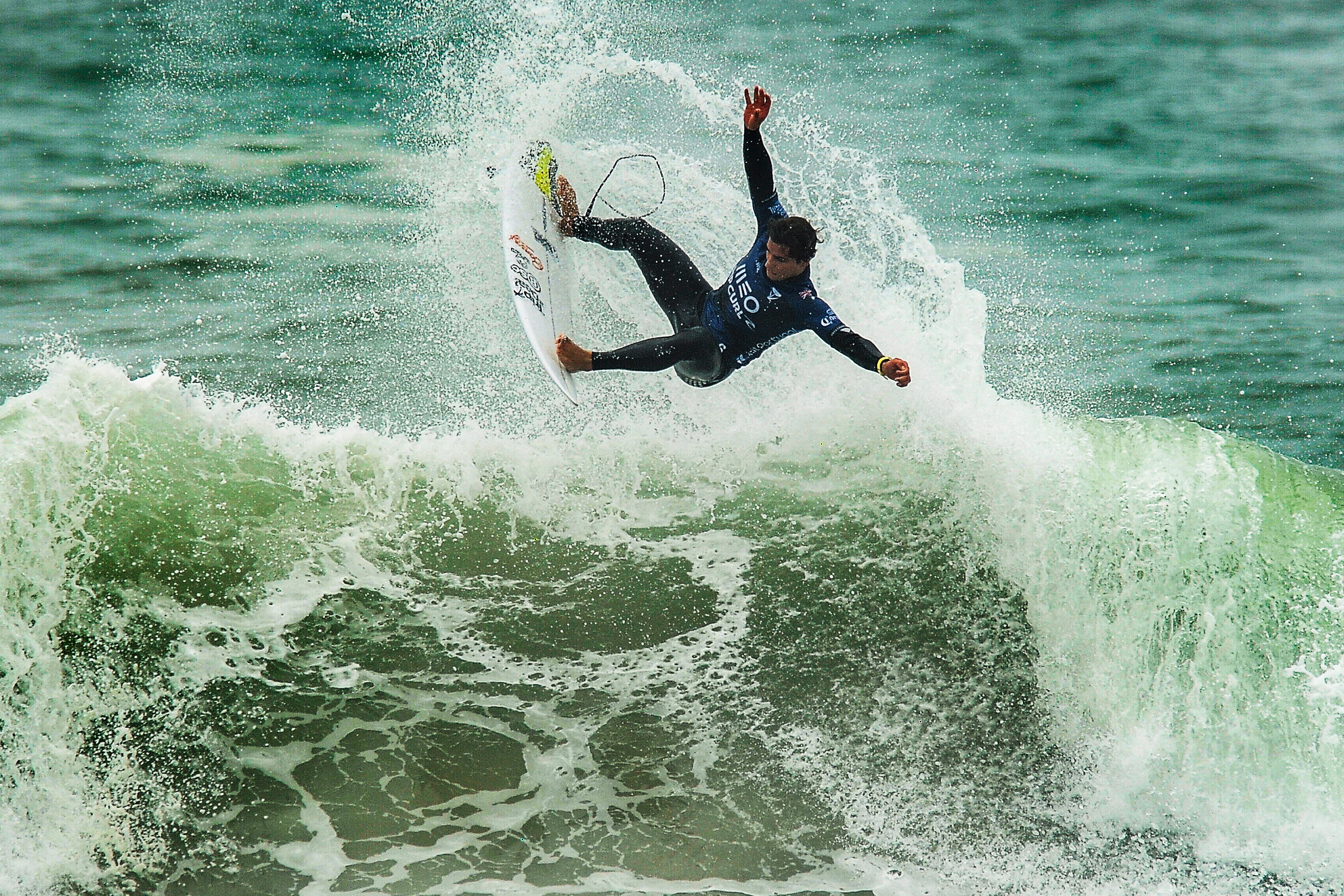 Leonardo Fioravanti in action during the Meo Rip Curl Pro Portugal surfing event at Supertubos Beach, Peniche in Portugal