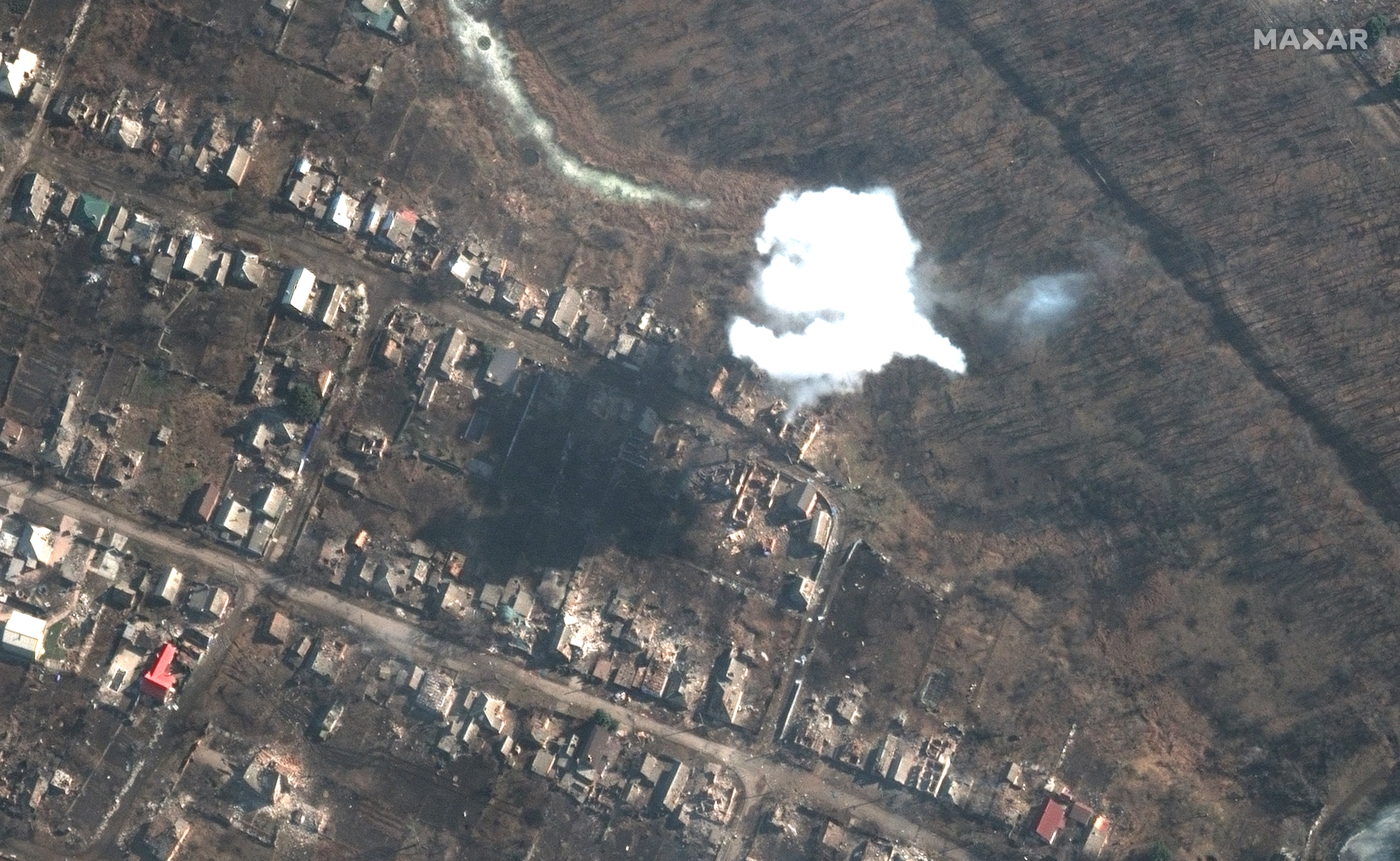 Smoke seen from above during fighting in Bakhmut