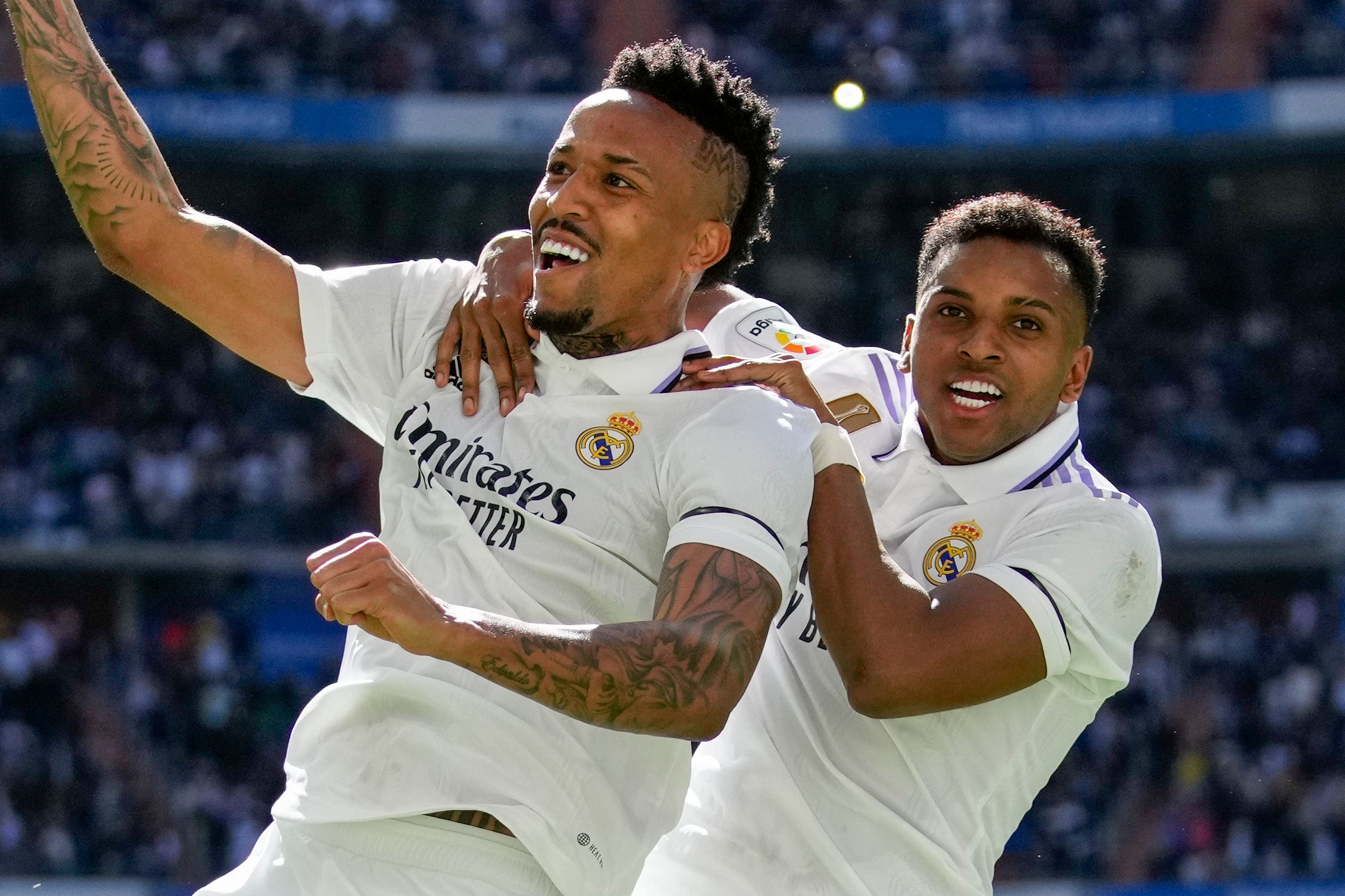 Eder Militao (left) scored in Real Madrid’s 3-1 victory over Espanyol (Bernat Armangue/AP)