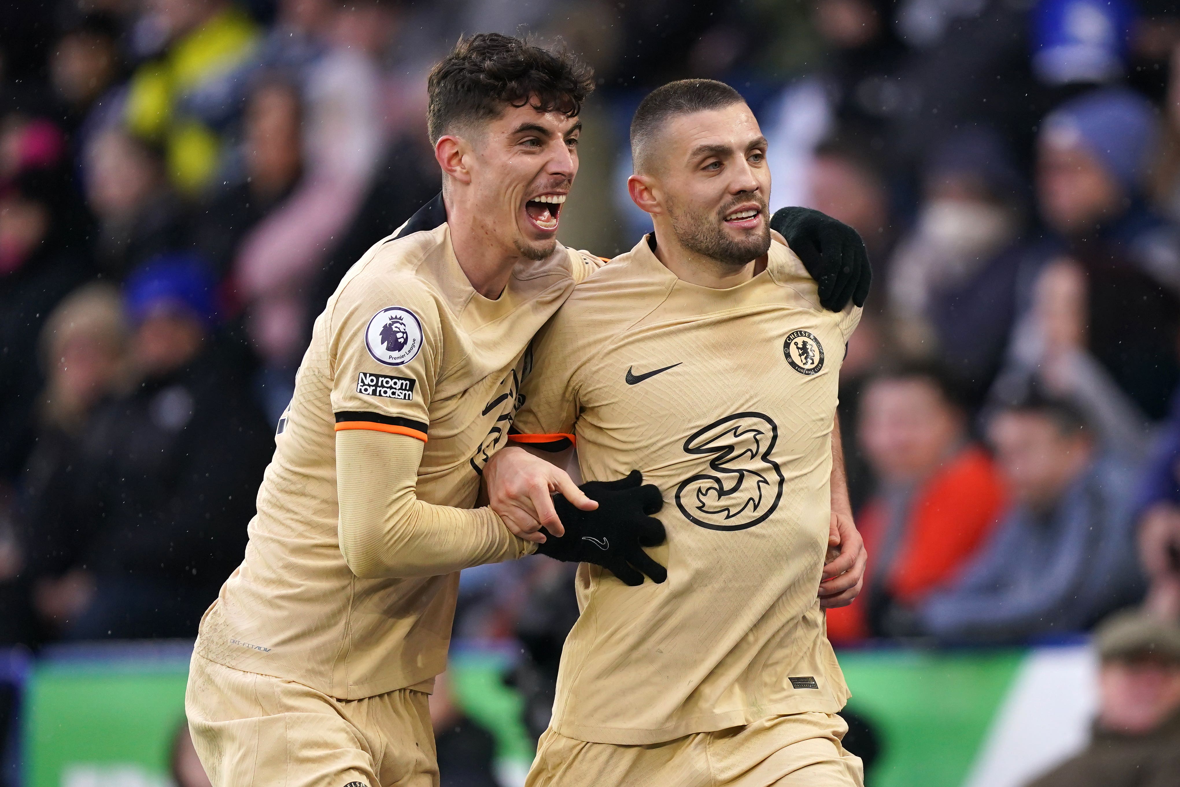 Chelsea’s Mateo Kovacic, right, grabbed their third at Leicester (Mike Egerton/PA)