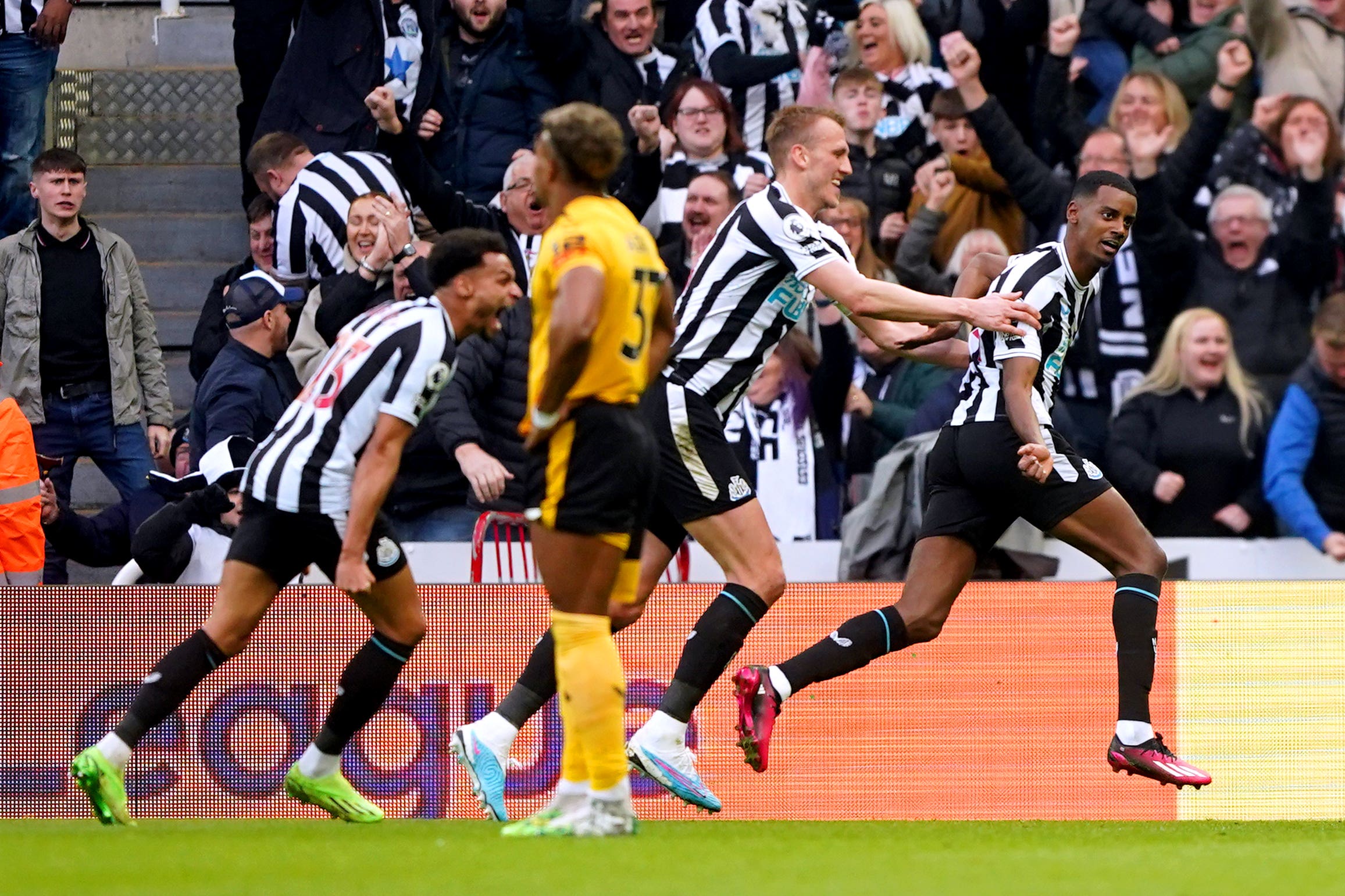 Alexander Isak (right) opened the scoring against Wolves (Owen Humphreys/PA)