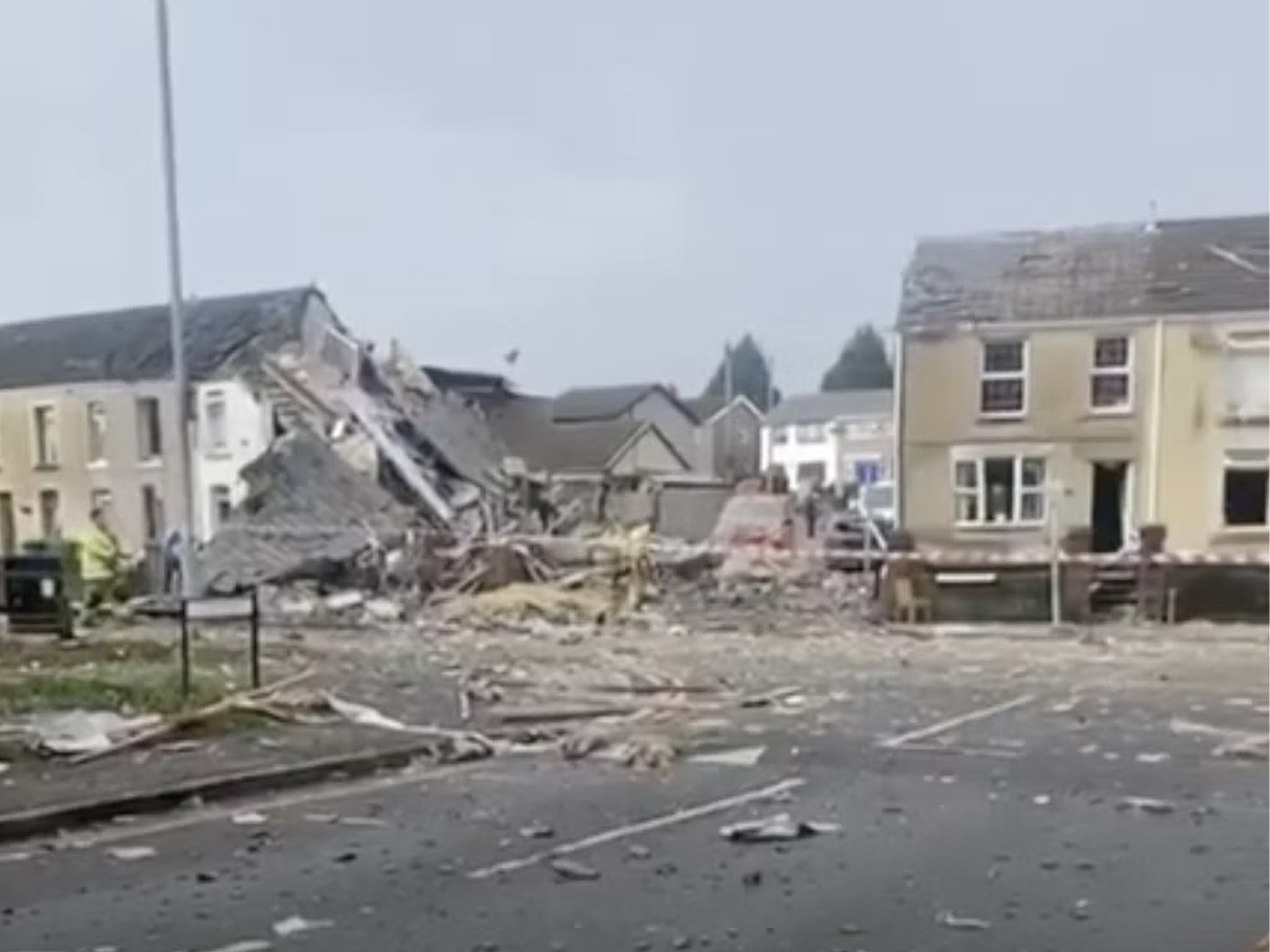 Grab from footage of the scene shows the damage to houses