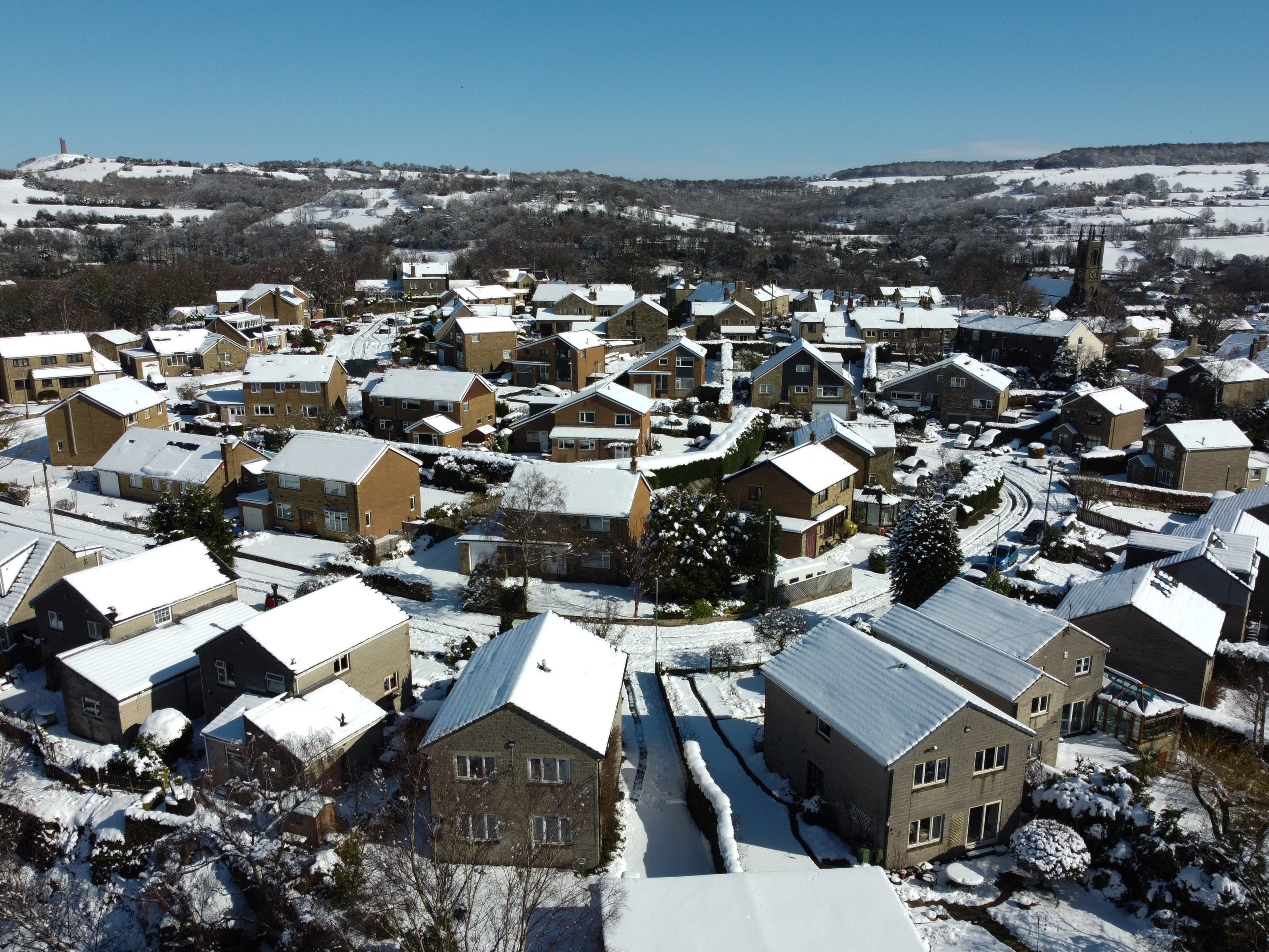 Snow covered rooftops in Holmfirth on Saturday