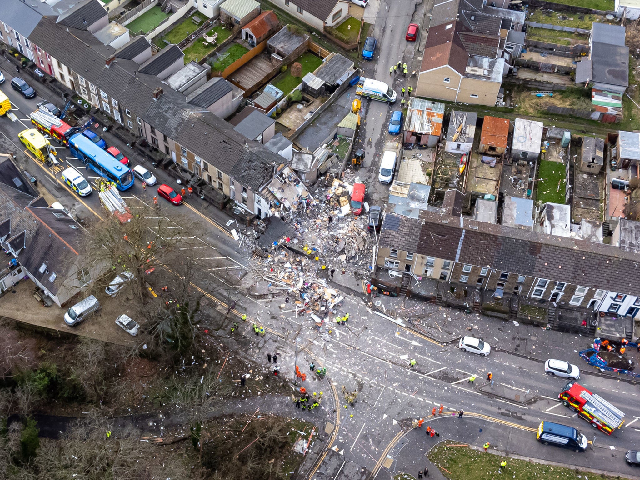 Aerial shot shows debris scattered far from the property on Clydach Road in Morristown