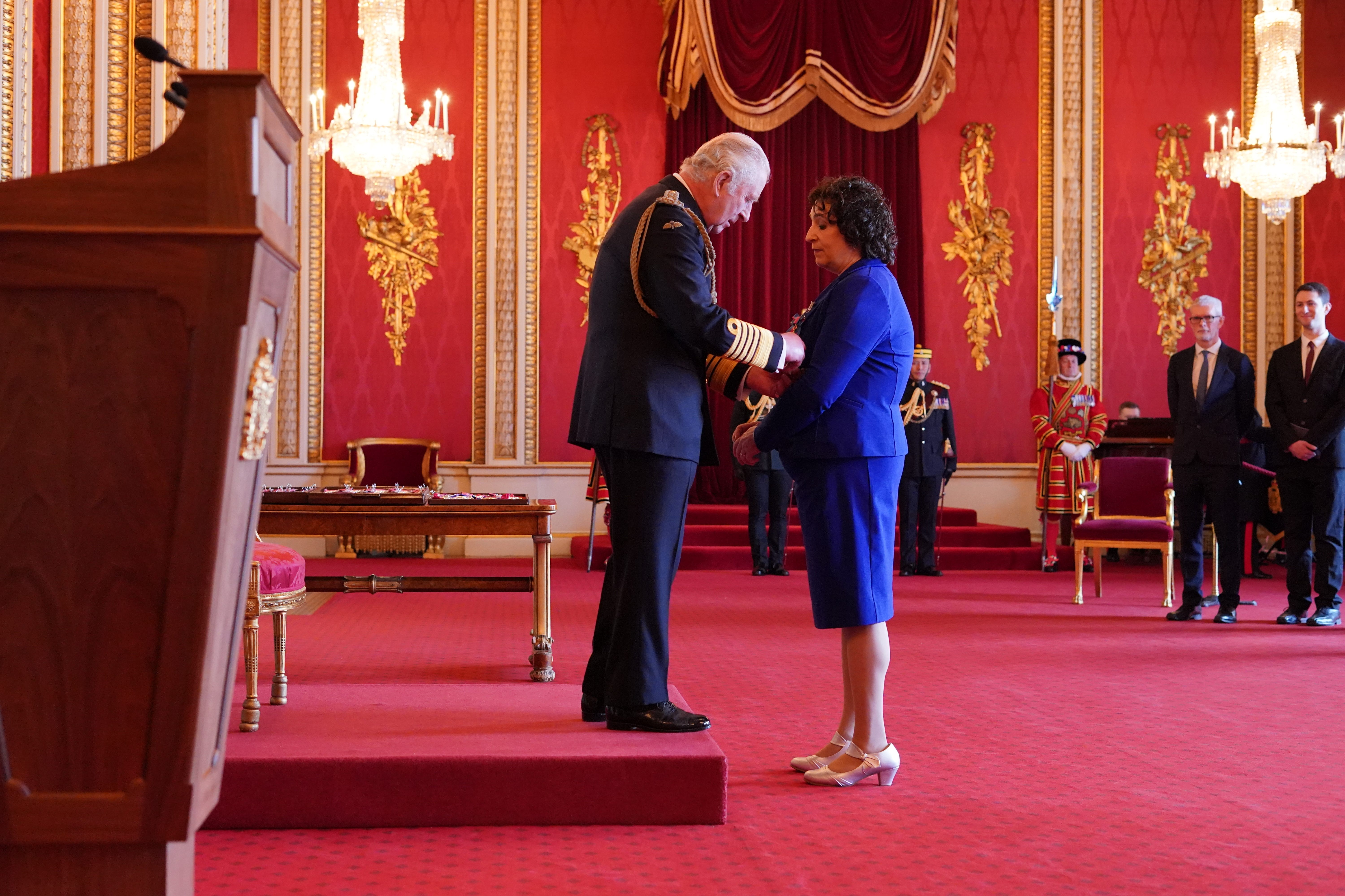 Dame Melinda Simmons is made a Dame Commander of the Order of St Michael and St George by the King (Jonathan Brady/PA)