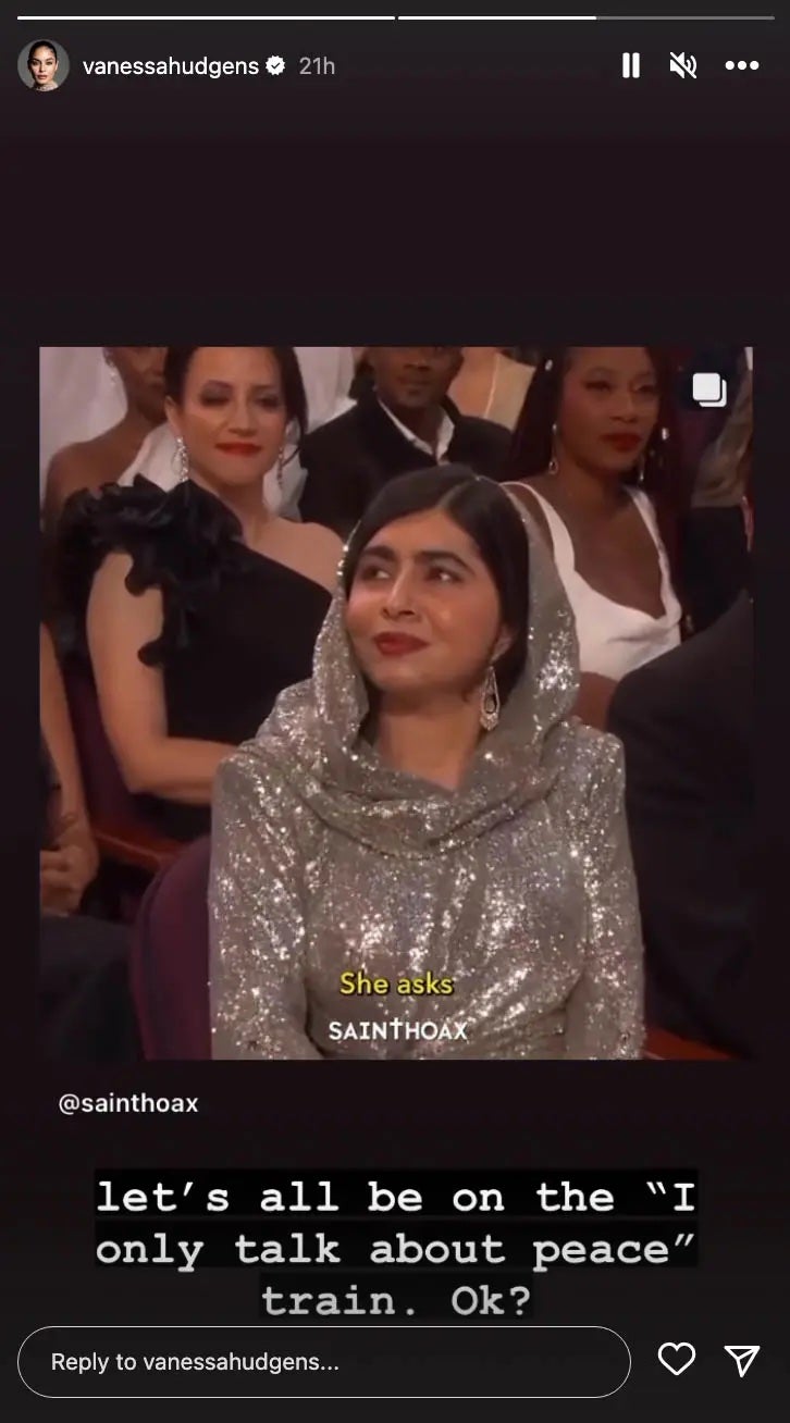 Vanessa Hudgens posts clip of Malala Yousafzai saying she’ll ‘only talk about peace’