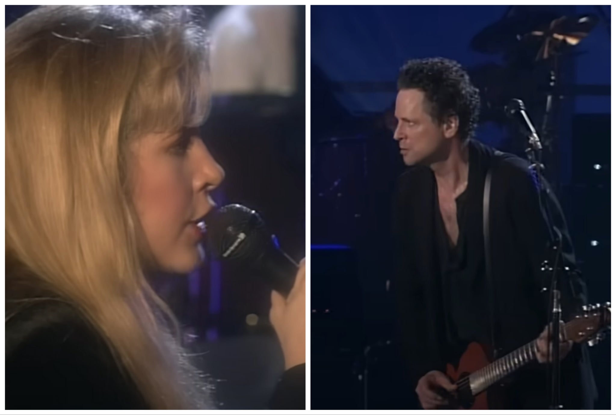 Stevie Nicks and Lindsey Buckingham during the Fleetwood Mac reunion concert in 1997