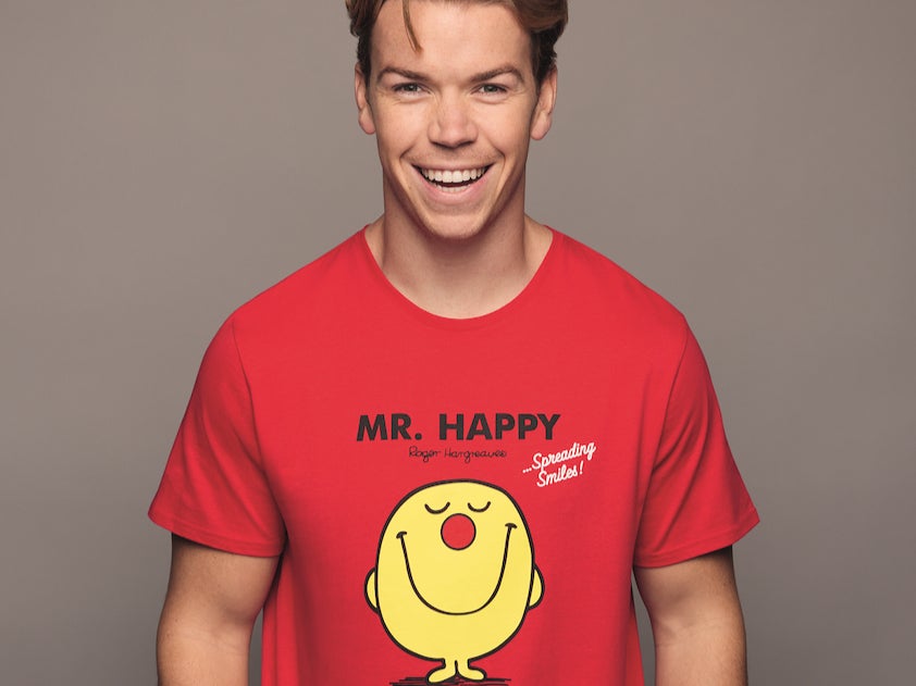 Will Poulter supporting Red Nose Day by wearing a t-shirt from TK Maxx