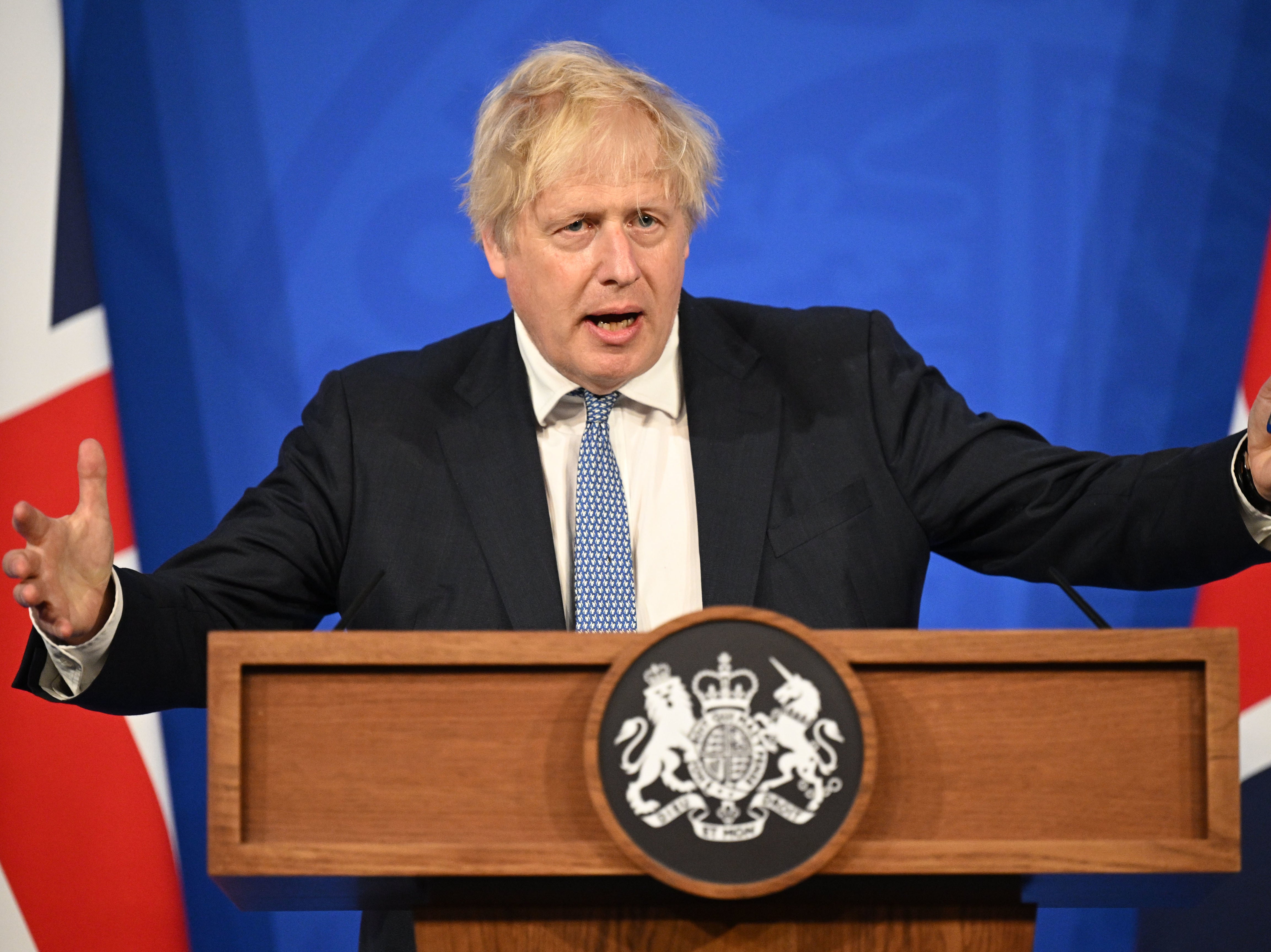 Boris Johnson during a Covid press conference in Downing Street