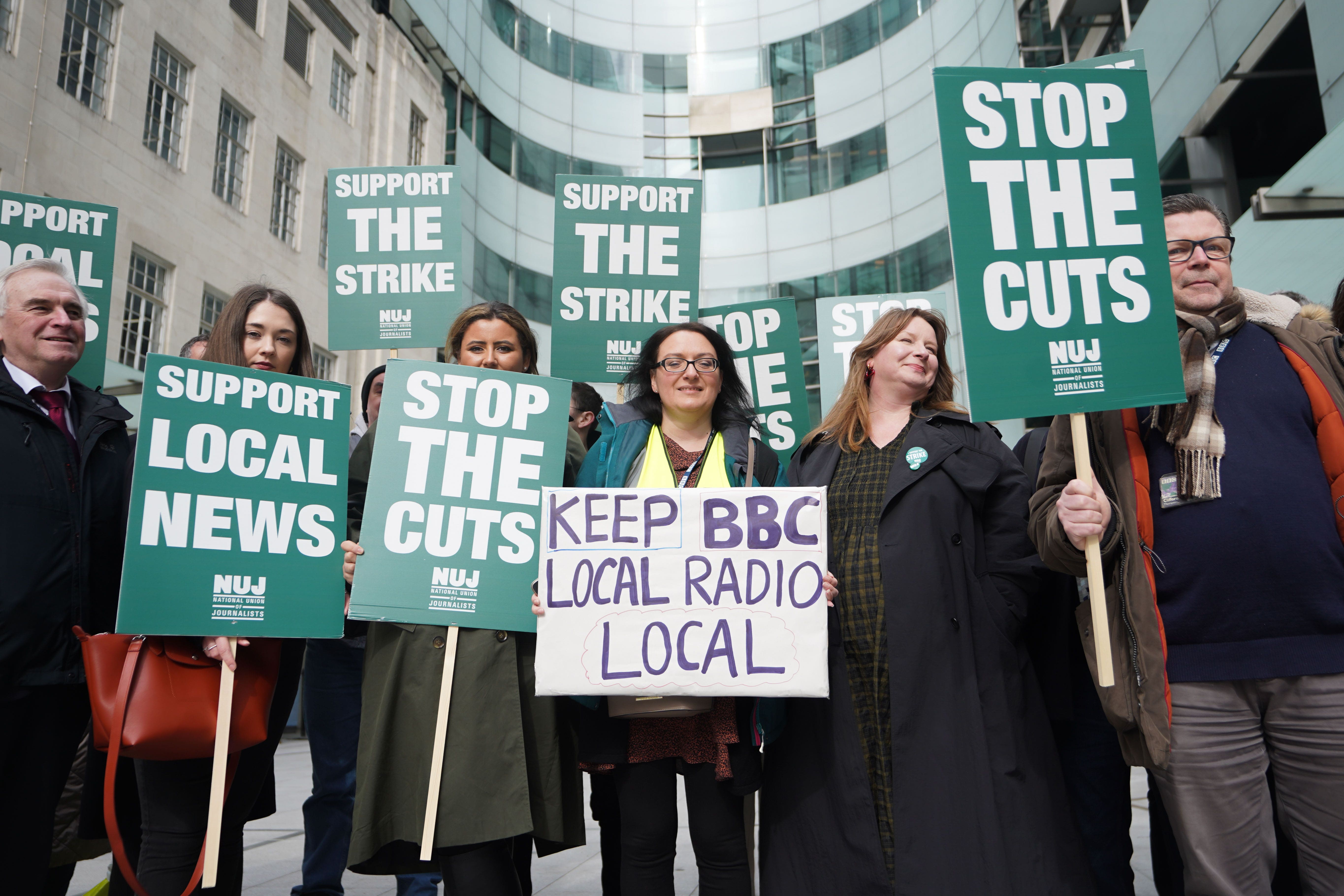 NUJ members at the BBC on the picket line at Broadcasting House in central London (James Manning/PA)