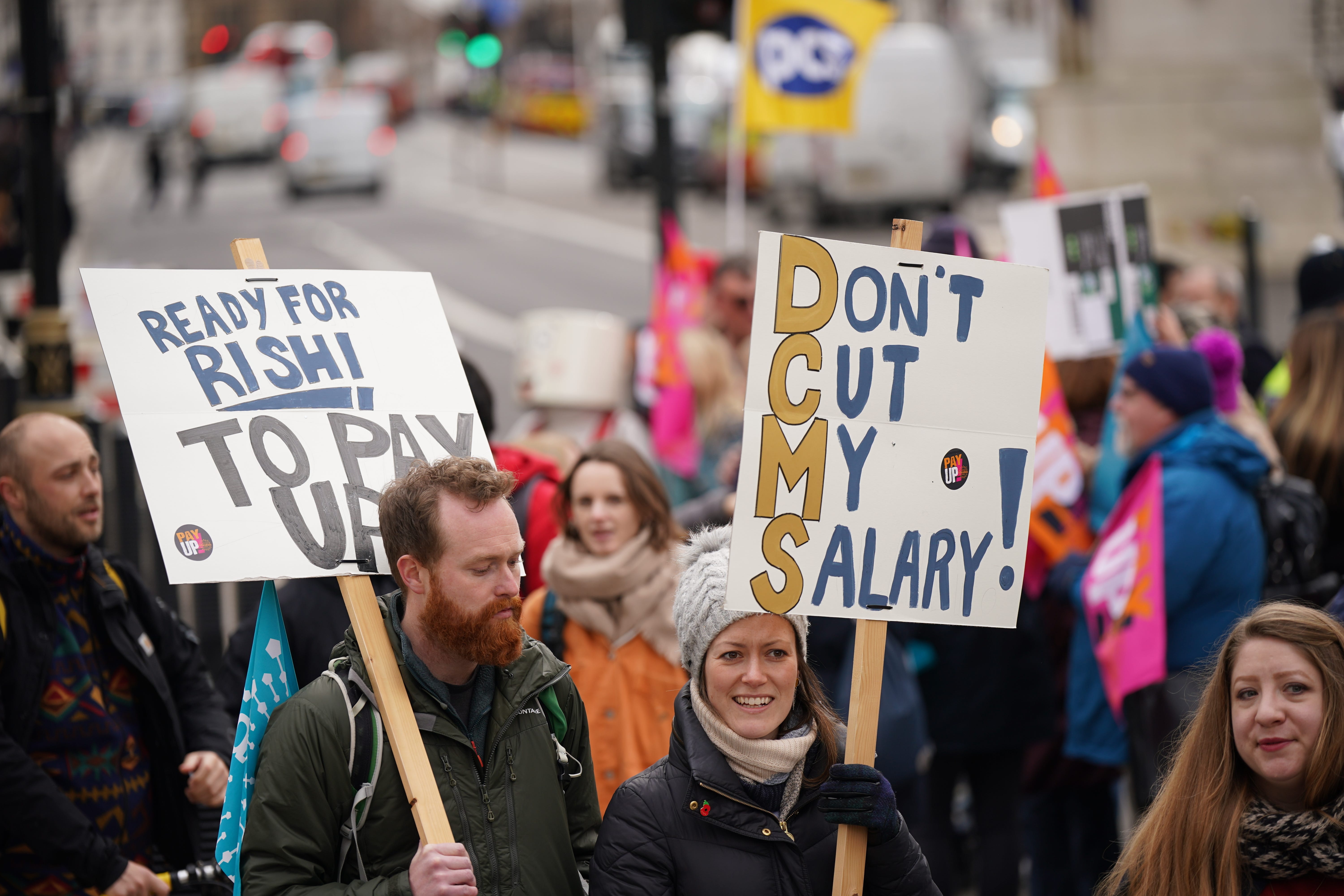 Thousands of workers staged a demonstration outside Downing Street as part of a day of action by unions (Yui Mok/PA)