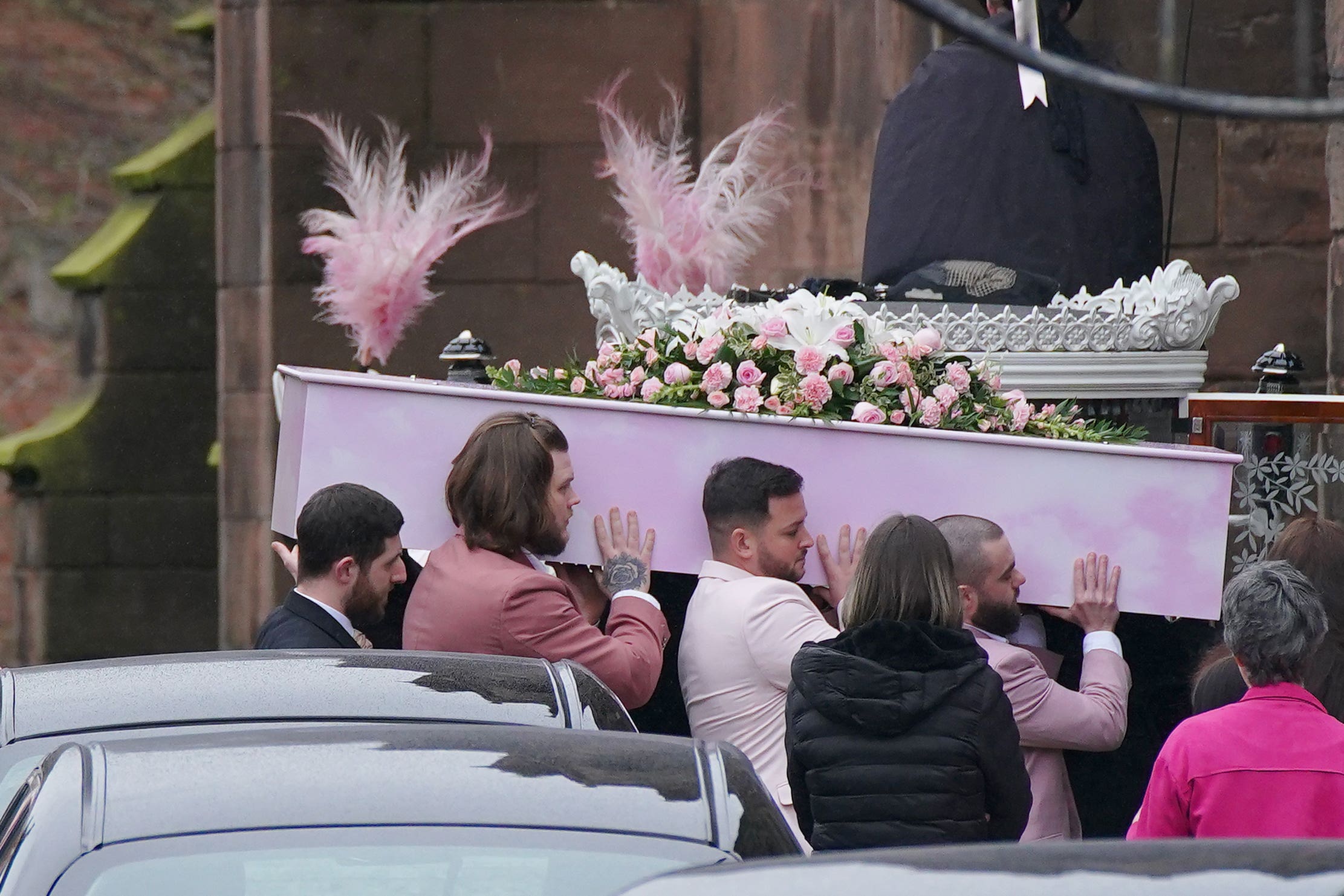 The coffin of Brianna Ghey is carried into Elphin’s Parish Church, in Warrington (Peter Byrne/PA)