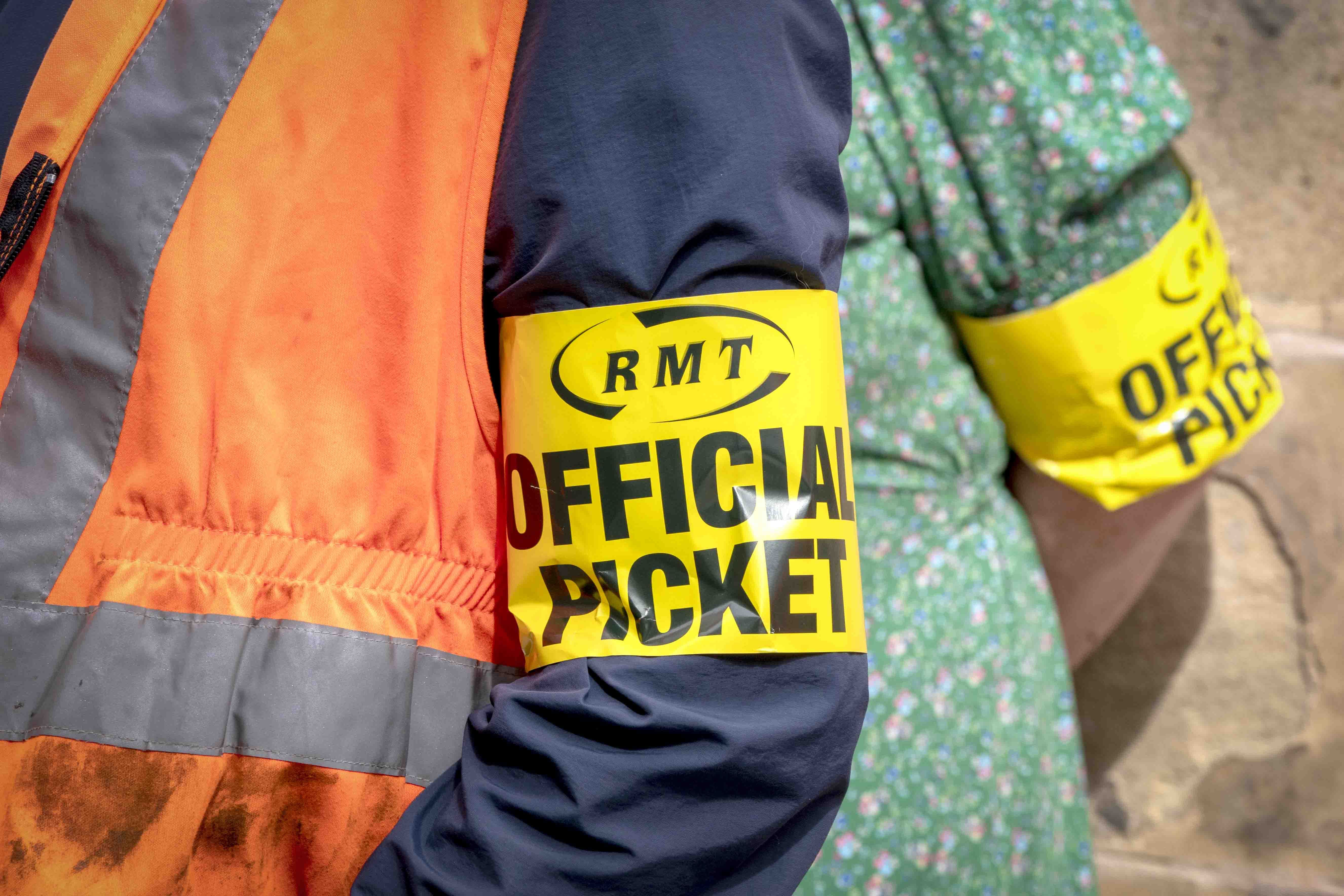 RMT members on the picket line (Jane Barlow/PA)