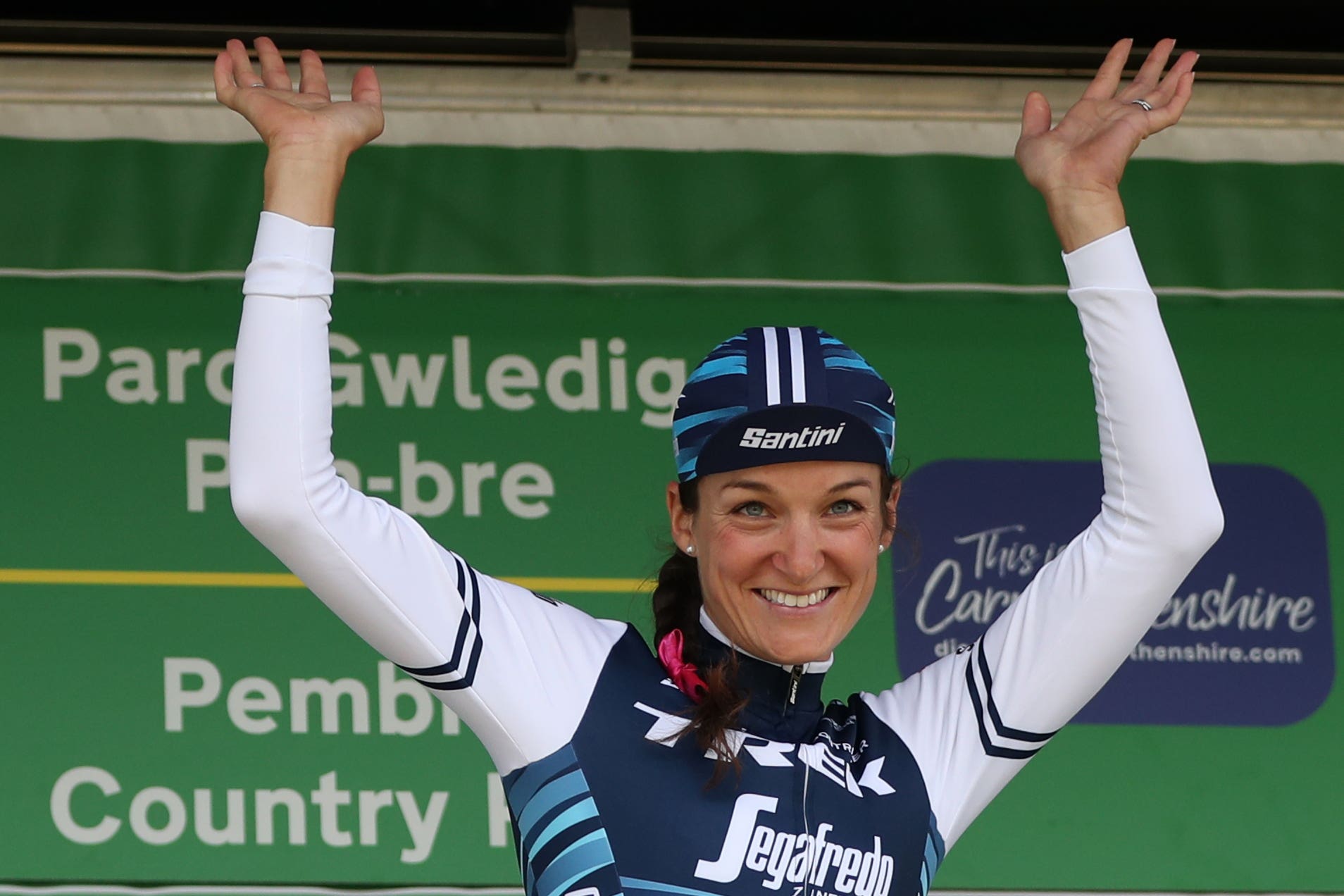 Lizzie Deignan celebrates her second Women’s Tour victory in 2019 (Simon Cooper/PA)