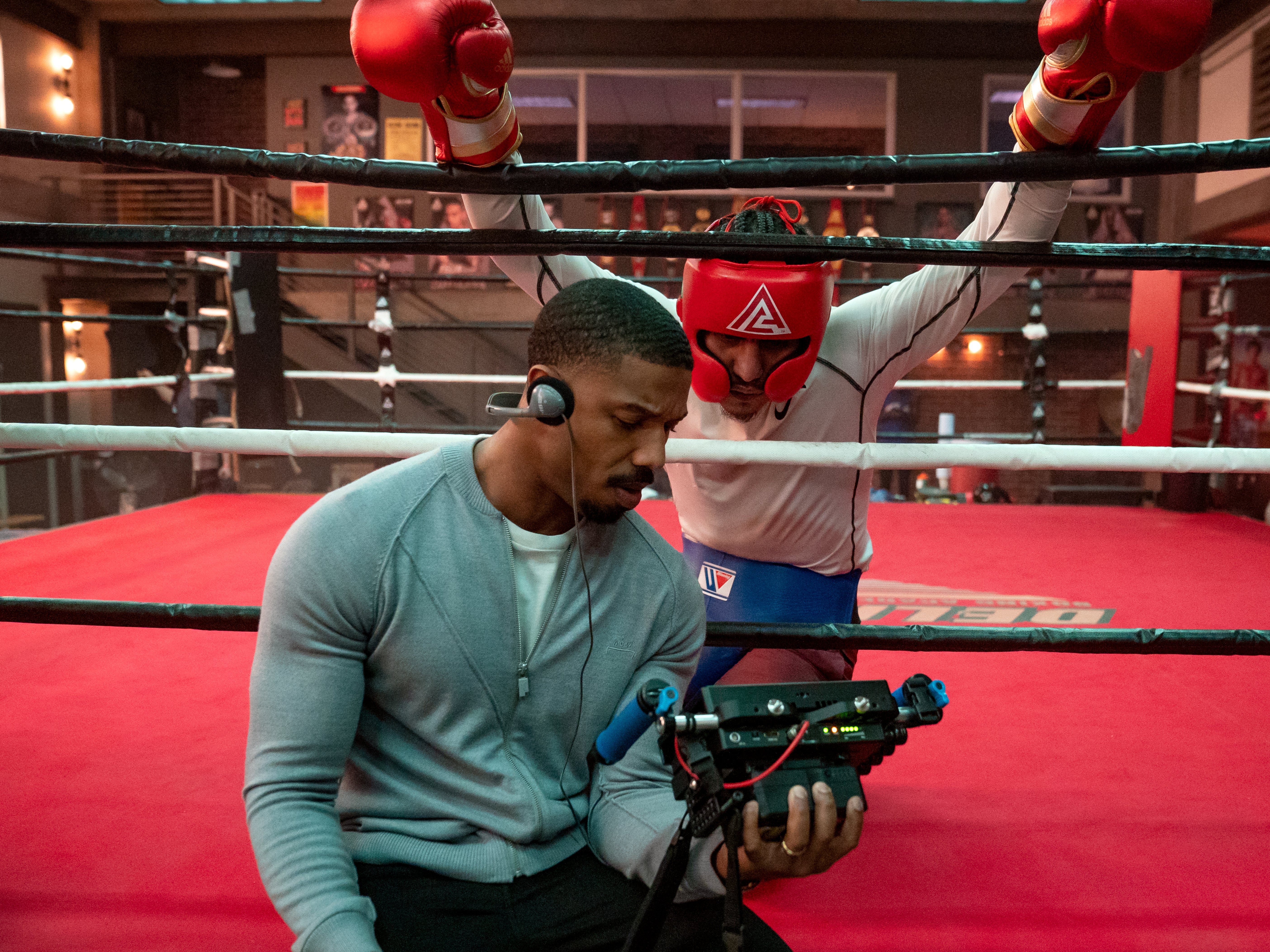 Jordan (left) with Benavidez Jr on the set of ‘Creed 3’